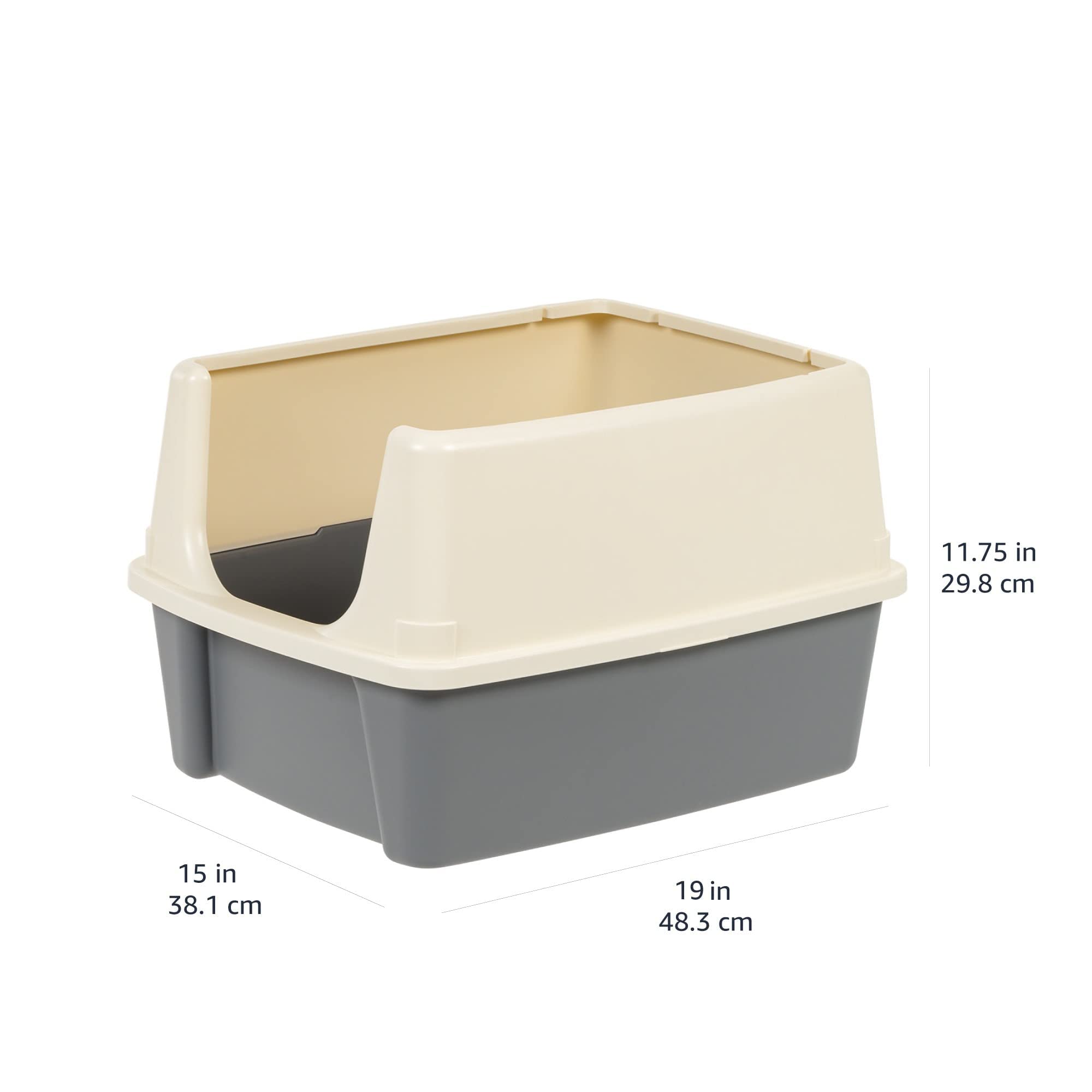 Large Cat Litter Box with High Sides, Open Top, Includes Scoop, 19 x 15 x 11.75 inches, Grey/Beige