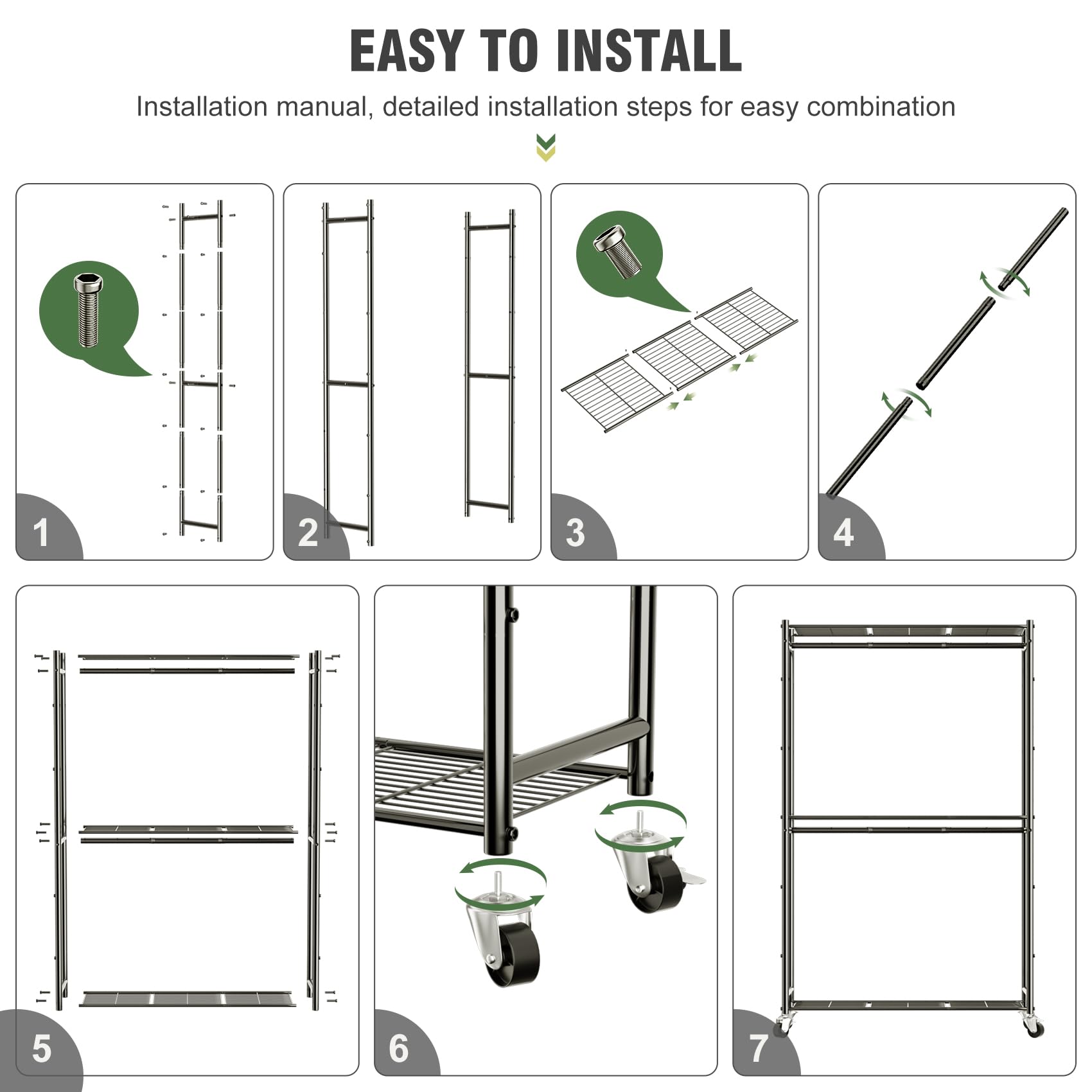 改Rolling Clothes Rack for Hanging Clothes, Metal Clothing Garment Rack with Double Rods &amp; 3 Wire Shelves, Portable Wardrobe Closet with Wheels