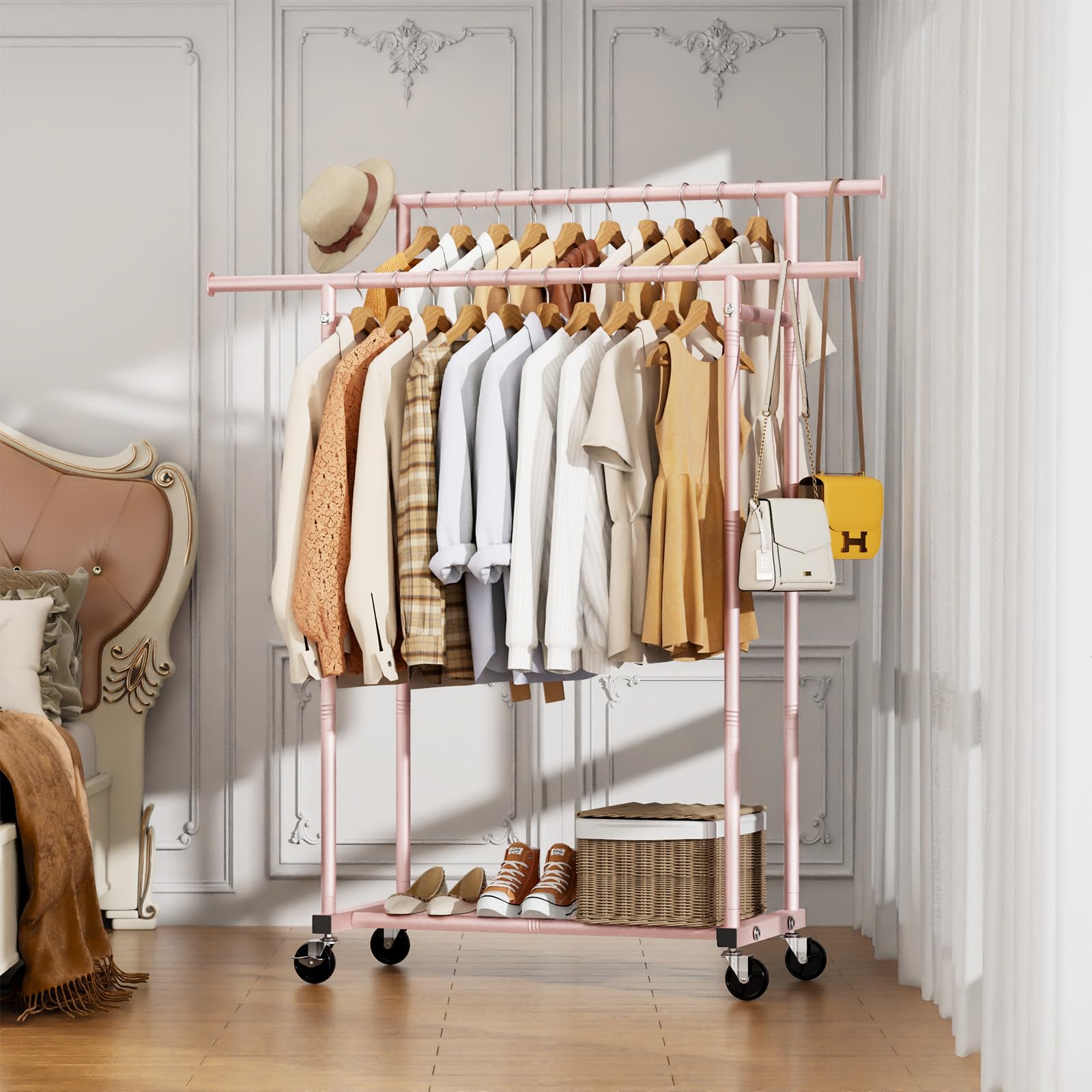 Portable Clothing Racks for Hanging Clothes - Metal Garment Rack Wardrobe Coat Rack for Bedroom Laundry Living Room
