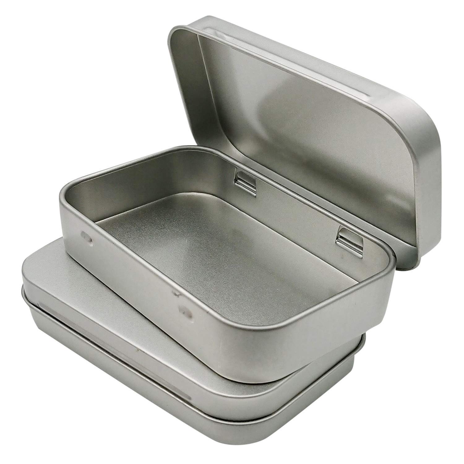 改6 Pcs Metal Hinged Tin Box Container Mini Portable Small Storage Container Kit with Lid for Home Storage 3.7x2.3x0.8 Inch, Silver