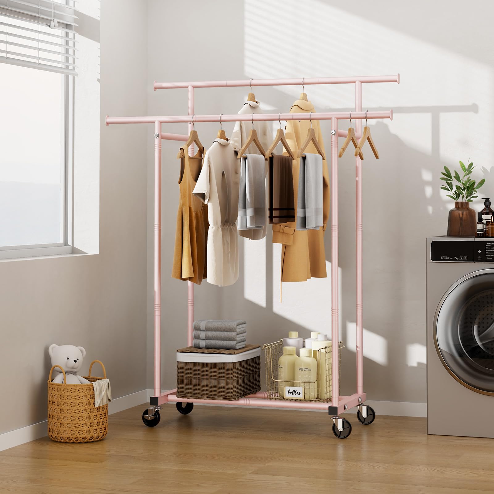 Portable Clothing Racks for Hanging Clothes - Metal Garment Rack Wardrobe Coat Rack for Bedroom Laundry Living Room