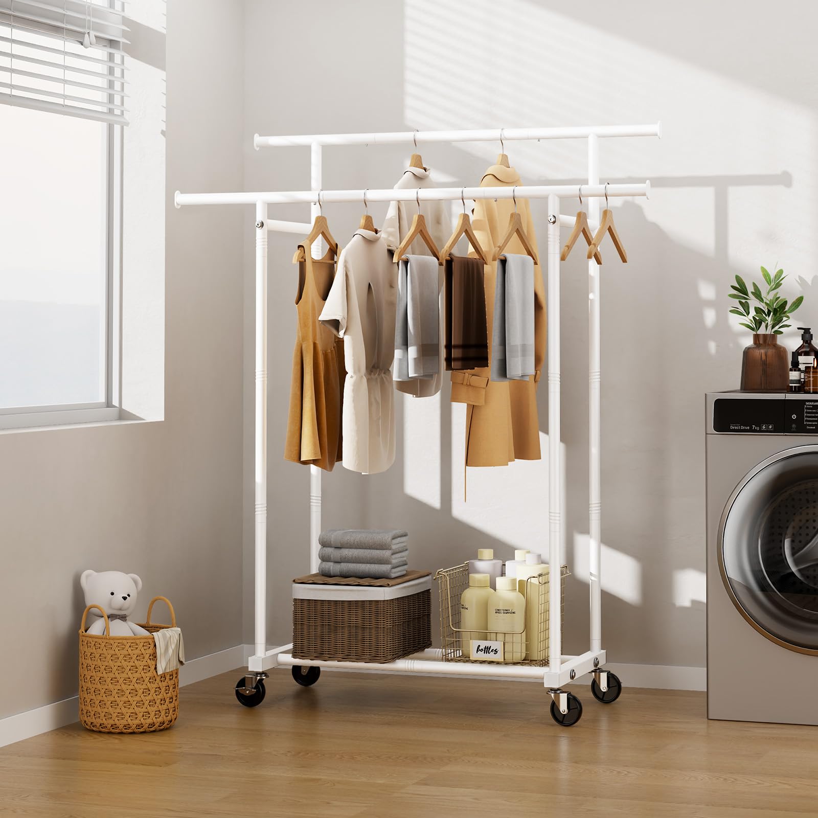 Portable Clothing Racks for Hanging Clothes - Metal Garment Rack Wardrobe Coat Rack for Bedroom Laundry Living Room