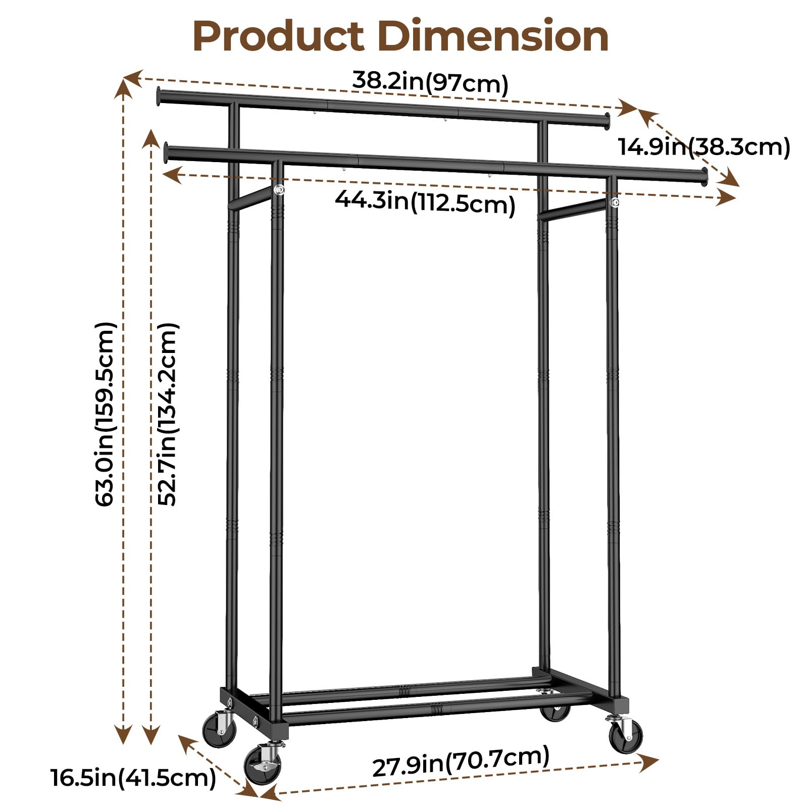 Portable Clothing Racks for Hanging Clothes - Metal Garment Rack Wardrobe Coat Rack for Bedroom Laundry Living Room
