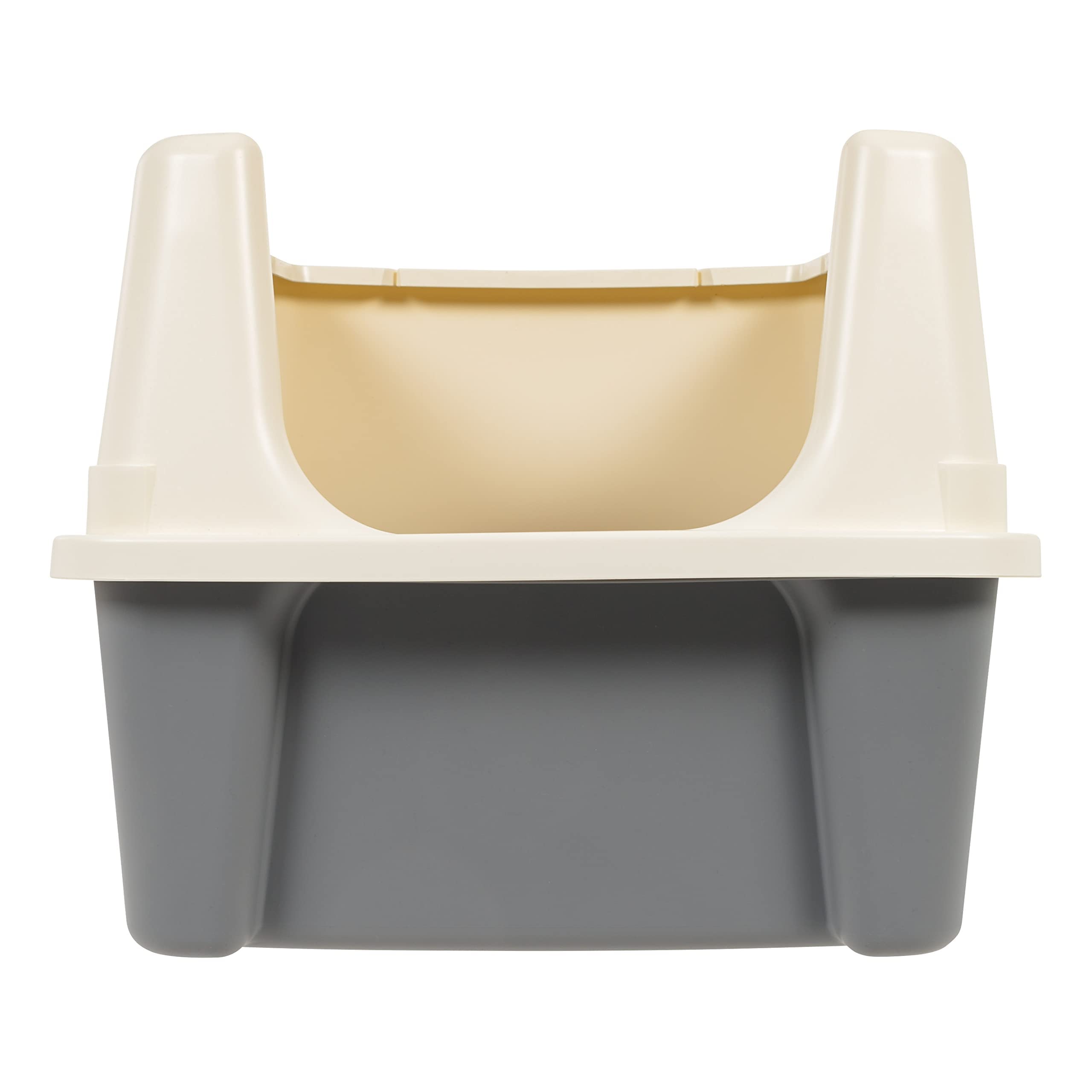 Large Cat Litter Box with High Sides, Open Top, Includes Scoop, 19 x 15 x 11.75 inches, Grey/Beige