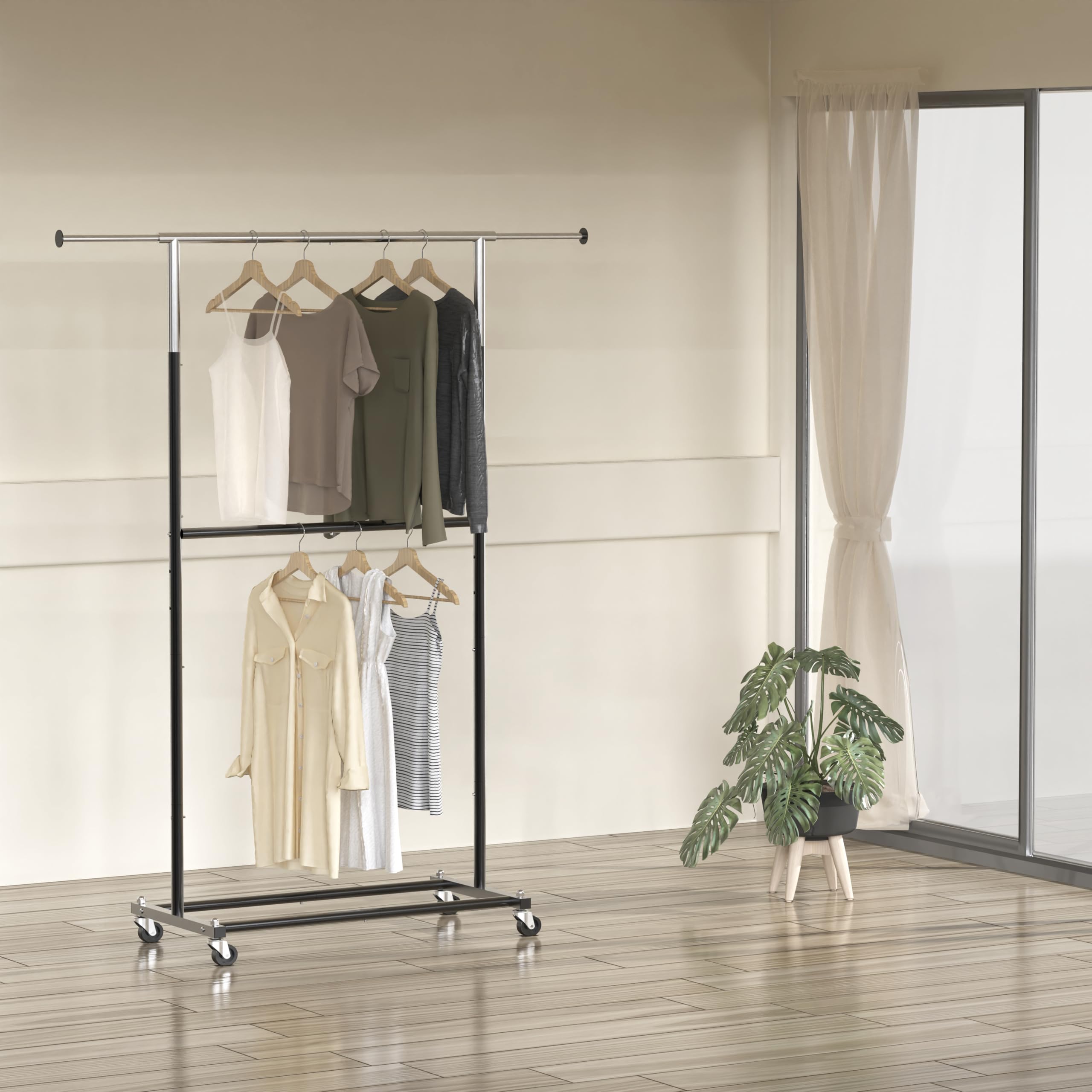 改Simple Houseware Double Rod Garment Rack, Grey