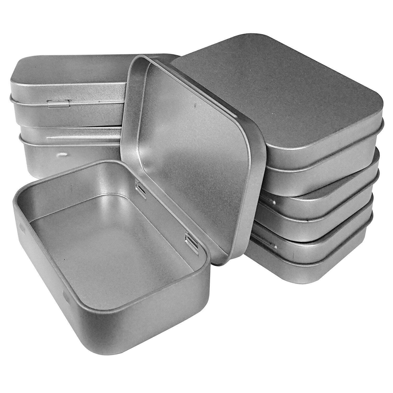 改6 Pcs Metal Hinged Tin Box Container Mini Portable Small Storage Container Kit with Lid for Home Storage 3.7x2.3x0.8 Inch, Silver