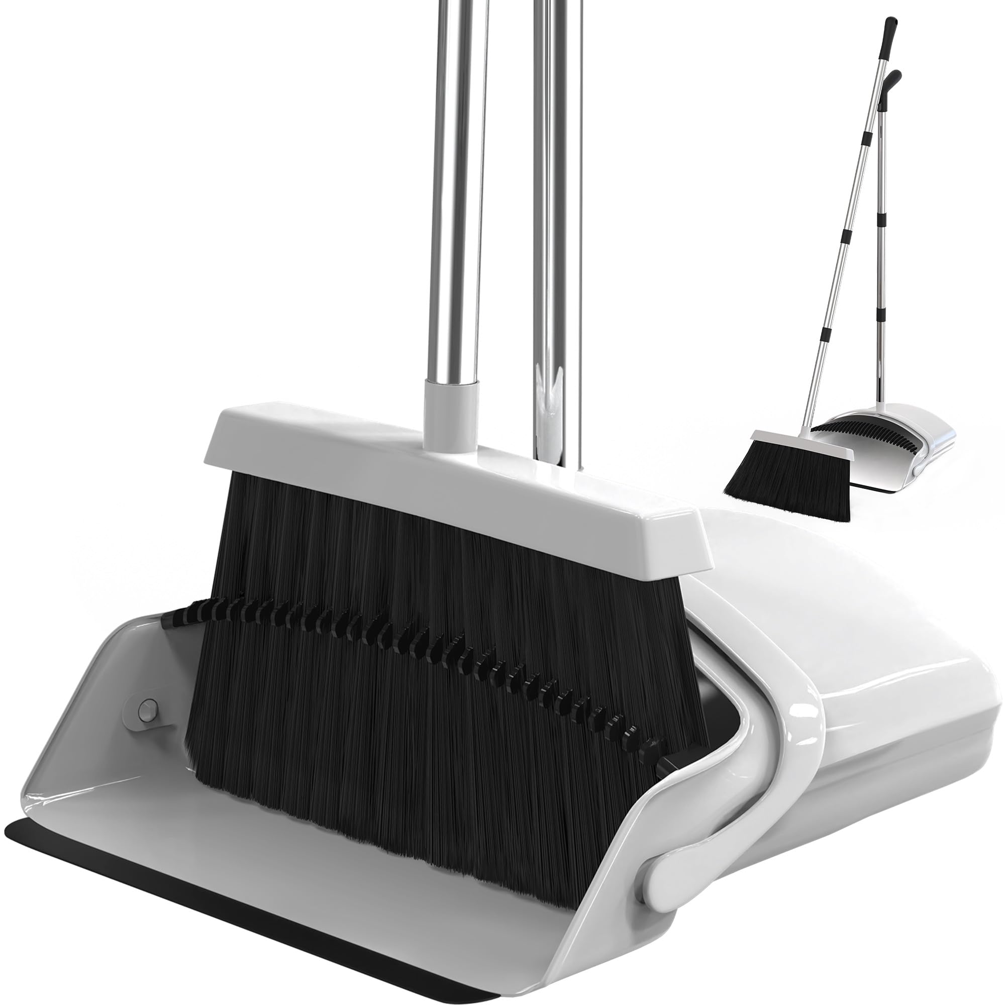 改Broom and Dustpan Set - Adjustable Handle, Upright Standing, Lightweight and Robust Long Handled Broom with Dustpan Combo Set | Efficient Cleaning for Home and Office