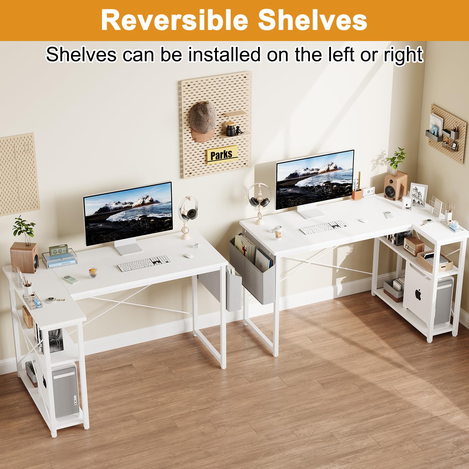 改L Shaped Computer Desk with Reversible Shelves, 40 Inch Small Corner Desk with Storage Bag, Gaming Desk Computer Table Study Writing Desk for Home Office Small Space, Rustic Brown