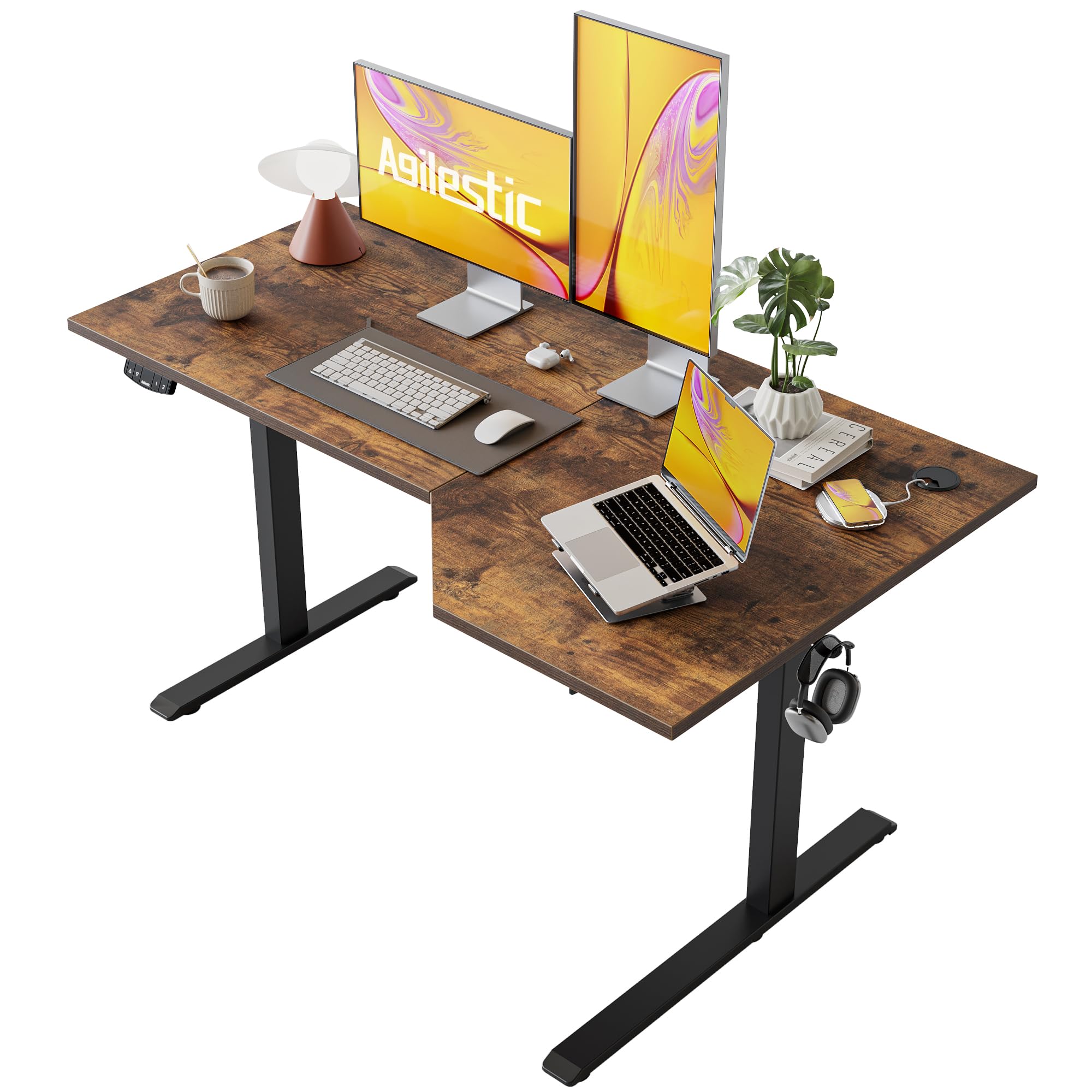 Electric Standing Desk, L-shaped 55 Inches Height Adjustable Desk, Sit and Stand up Desk for Work Office Home, Ergonomic Rising Computer Table for Home Office with Splice Board
