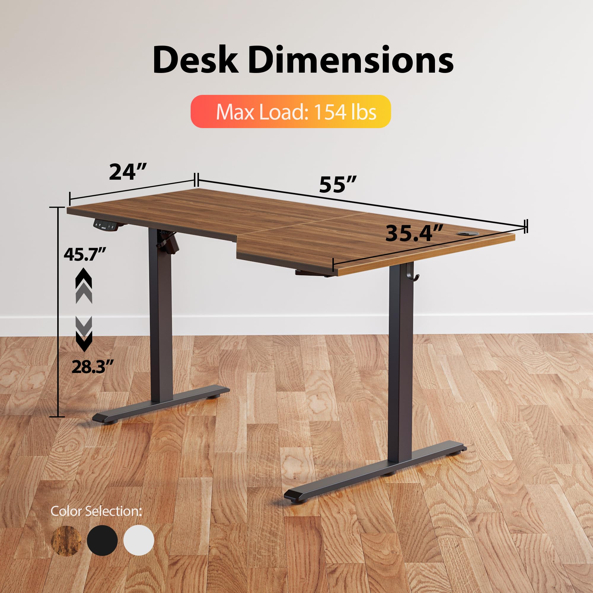 Electric Standing Desk, L-shaped 55 Inches Height Adjustable Desk, Sit and Stand up Desk for Work Office Home, Ergonomic Rising Computer Table for Home Office with Splice Board