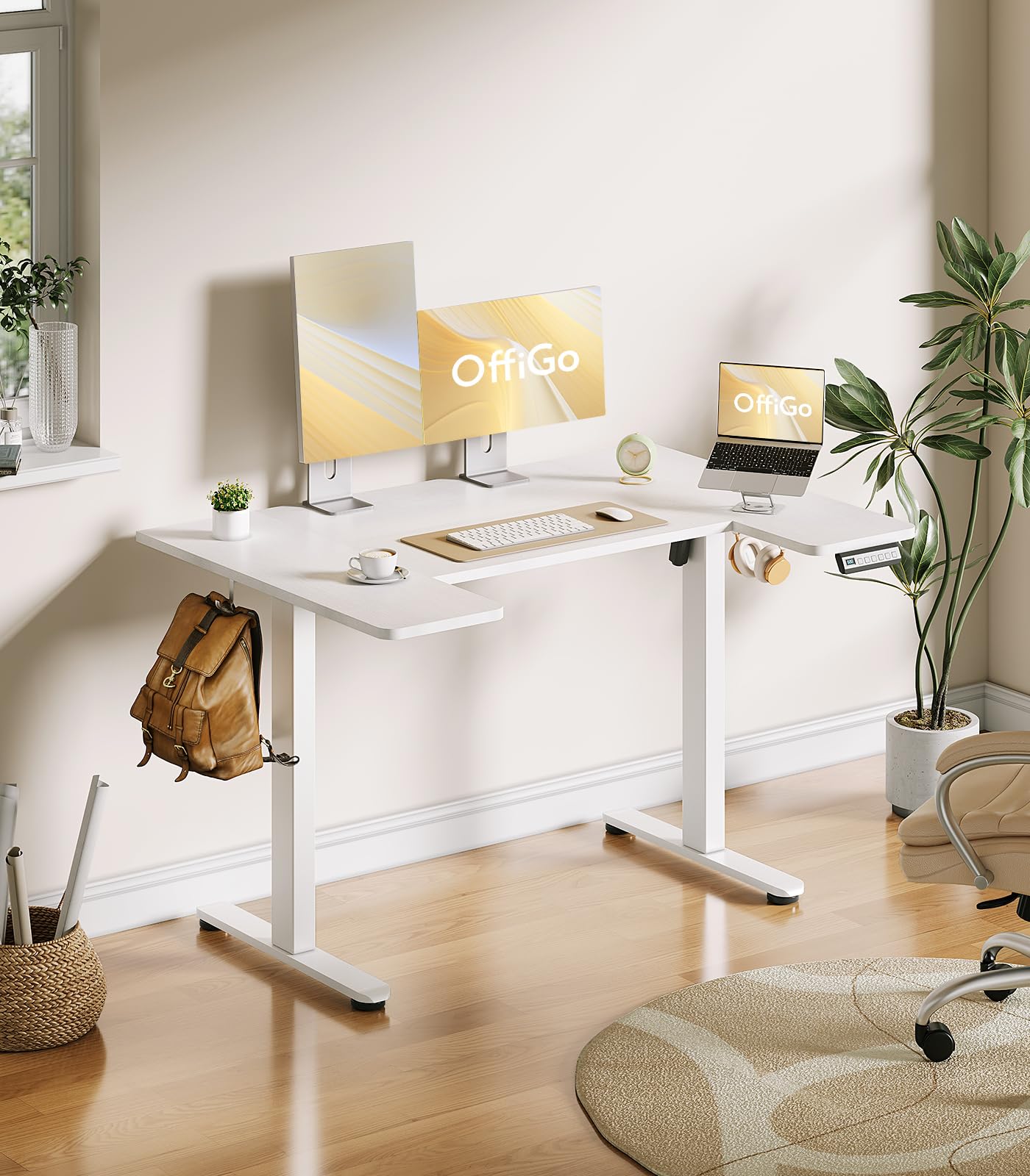 改U Shaped Electric Standing Desk, 48 Inch Height Adjustable Desk, Sit Stand Table, Writing Computer Desk for Home, Office, Workstation, White