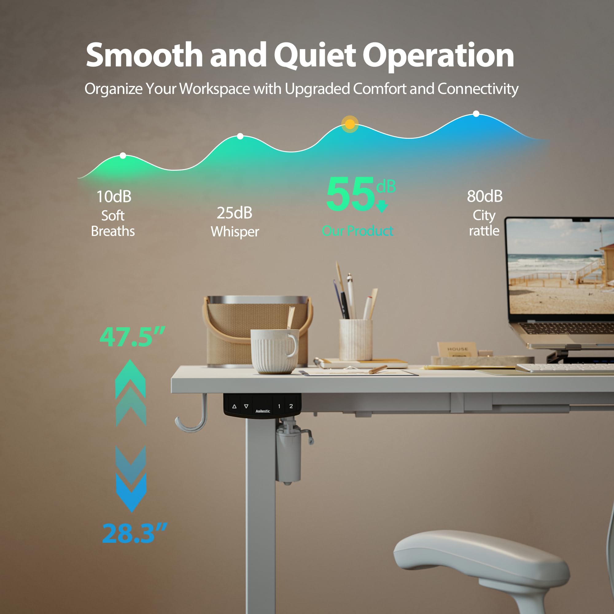 改Agilestic Electric Standing Desk, L-shaped 55 Inches Height Adjustable Desk, Sit and Stand up Desk for Work Office Home, Ergonomic Rising Computer Table for Home Office with Splice Board, Rustic Brown
