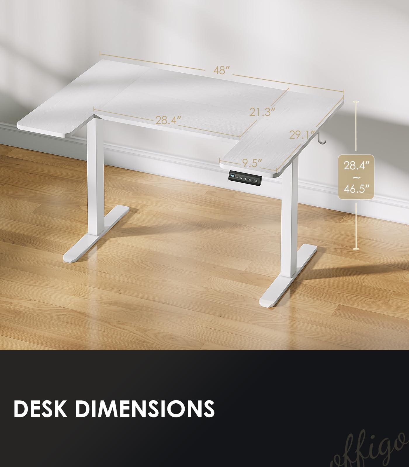 改U Shaped Electric Standing Desk, 48 Inch Height Adjustable Desk, Sit Stand Table, Writing Computer Desk for Home, Office, Workstation, White