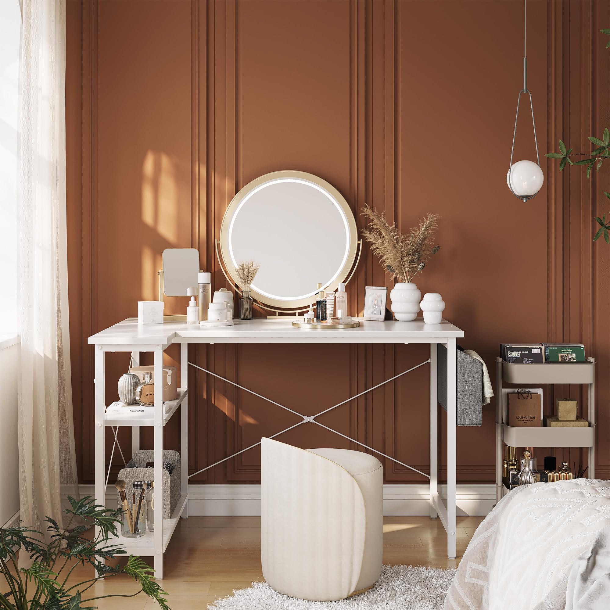 L Shaped Desk, Computer Desk with Reversible Storage Shelves Home Office Corner Desk Study Writing Table