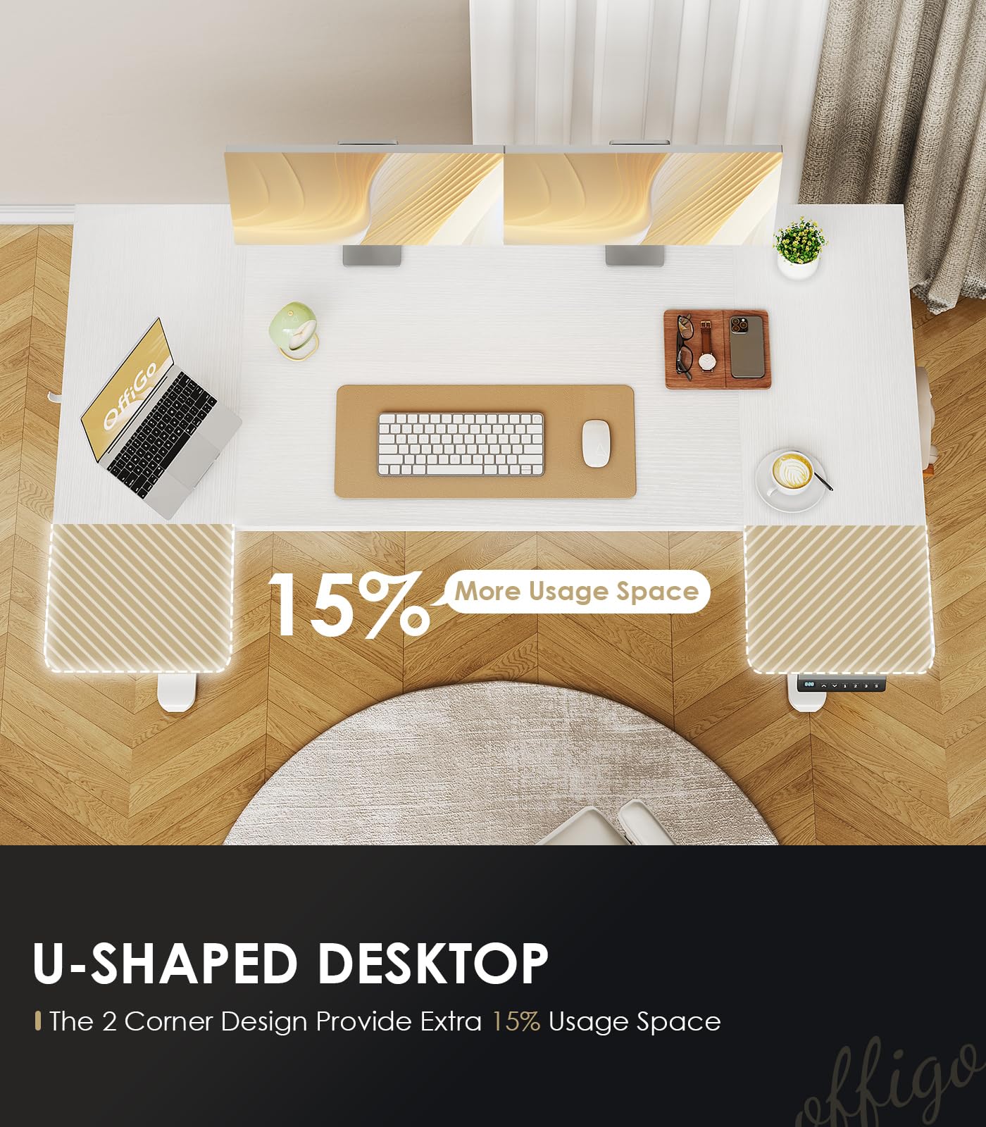 改U Shaped Electric Standing Desk, 48 Inch Height Adjustable Desk, Sit Stand Table, Writing Computer Desk for Home, Office, Workstation, White