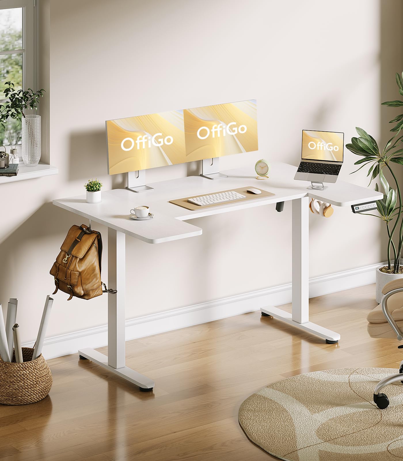 改U Shaped Electric Standing Desk, 48 Inch Height Adjustable Desk, Sit Stand Table, Writing Computer Desk for Home, Office, Workstation, White