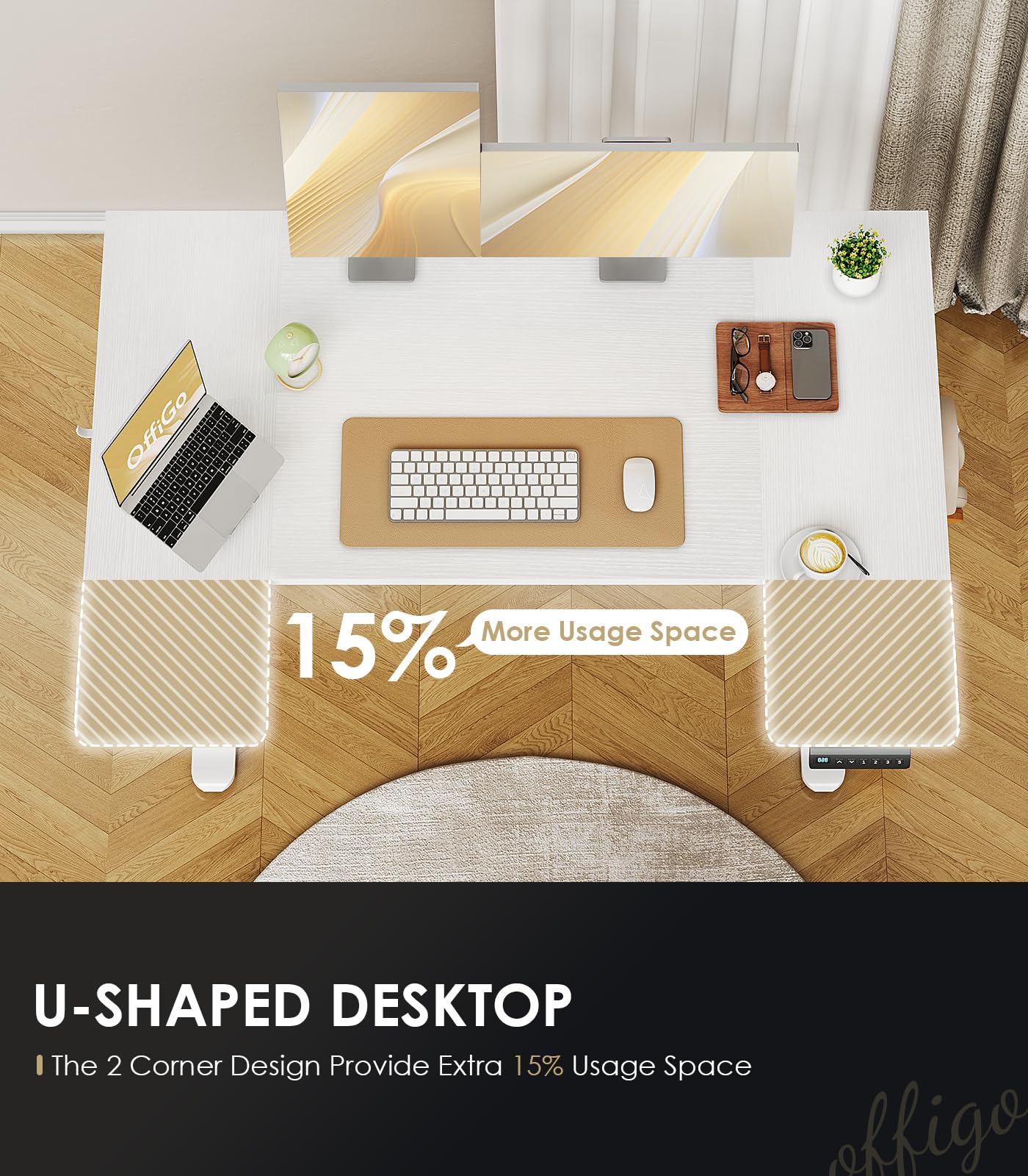 改U Shaped Electric Standing Desk, 48 Inch Height Adjustable Desk, Sit Stand Table, Writing Computer Desk for Home, Office, Workstation, White