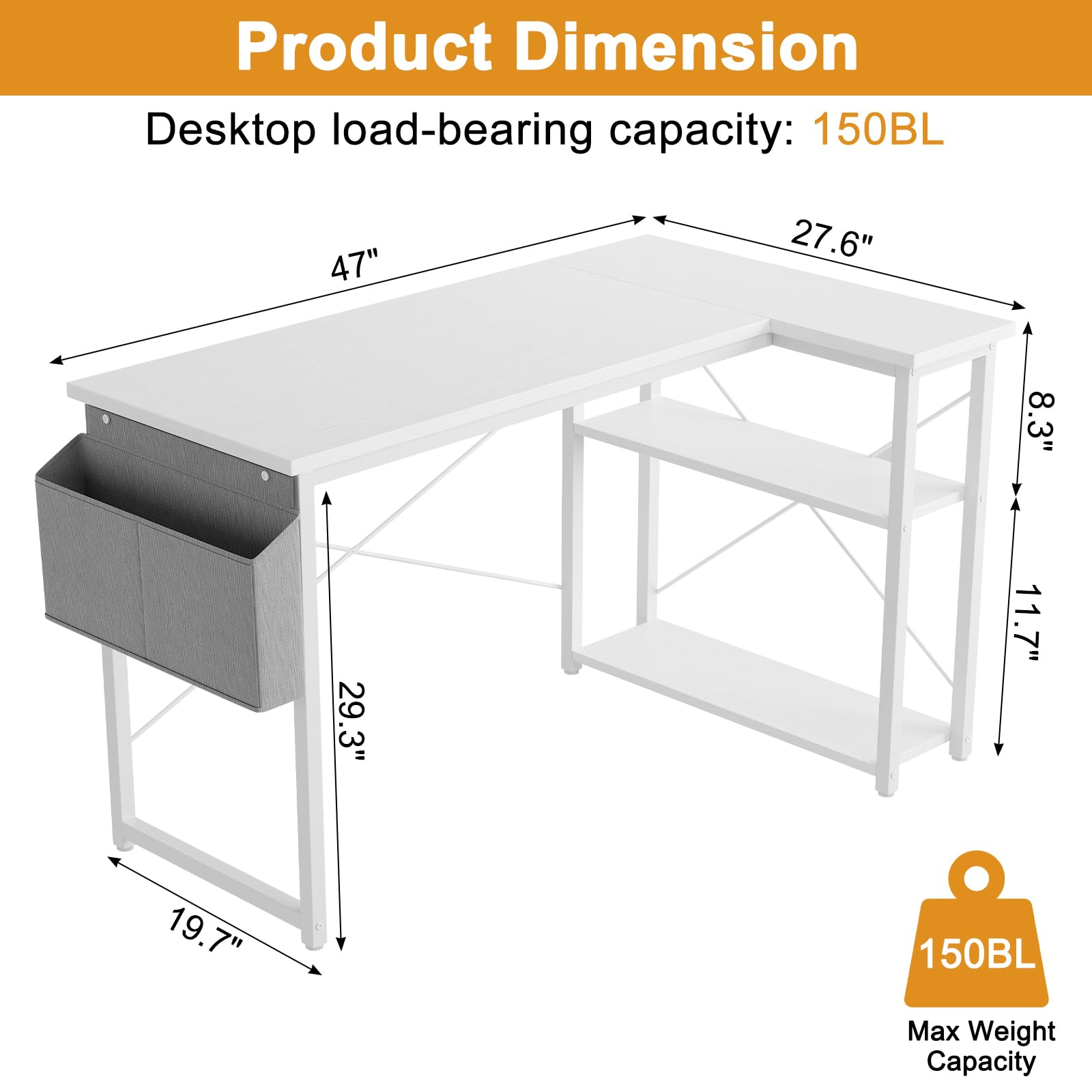 改L Shaped Computer Desk with Reversible Shelves, 40 Inch Small Corner Desk with Storage Bag, Gaming Desk Computer Table Study Writing Desk for Home Office Small Space, Rustic Brown