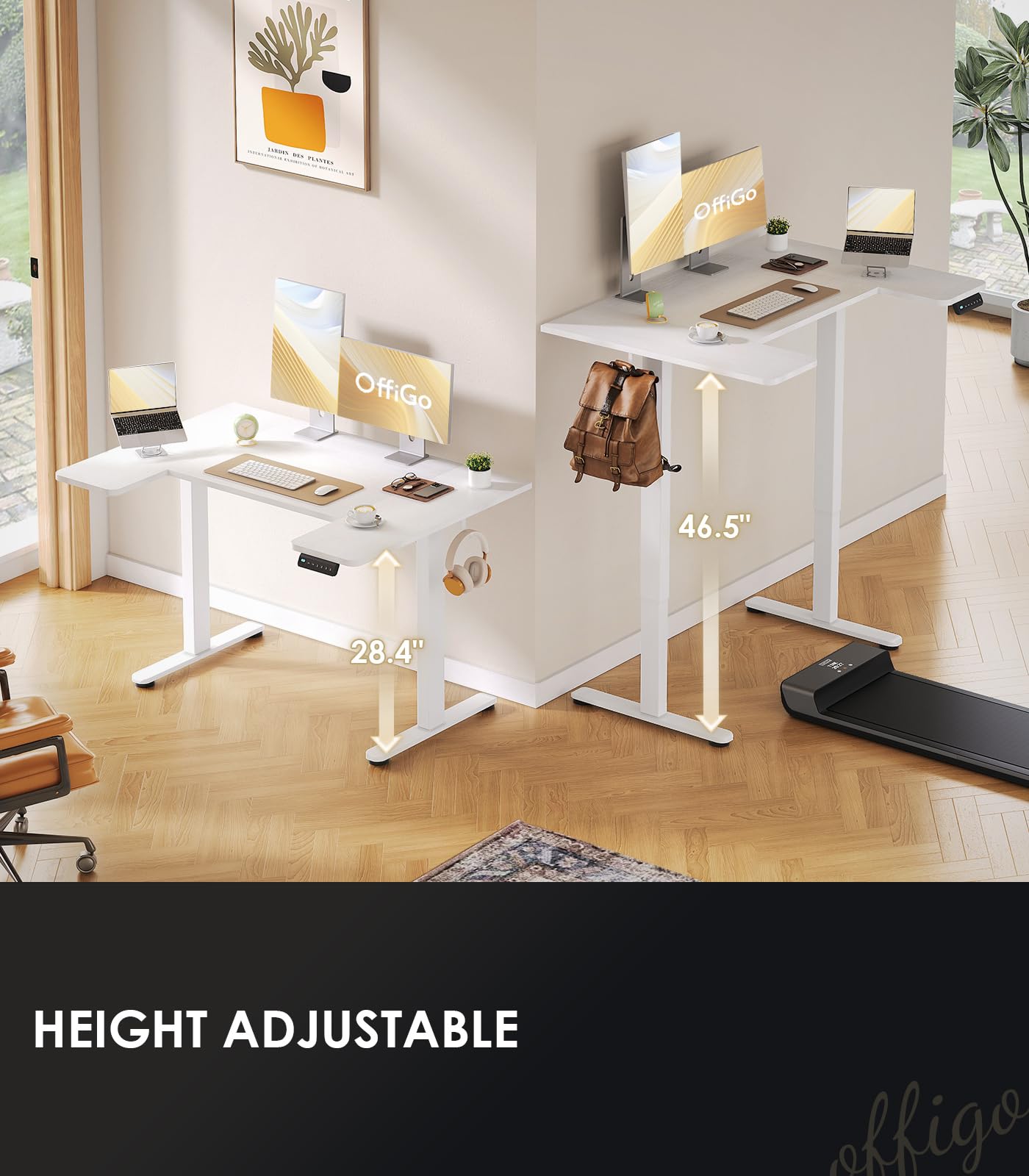 改U Shaped Electric Standing Desk, 48 Inch Height Adjustable Desk, Sit Stand Table, Writing Computer Desk for Home, Office, Workstation, White