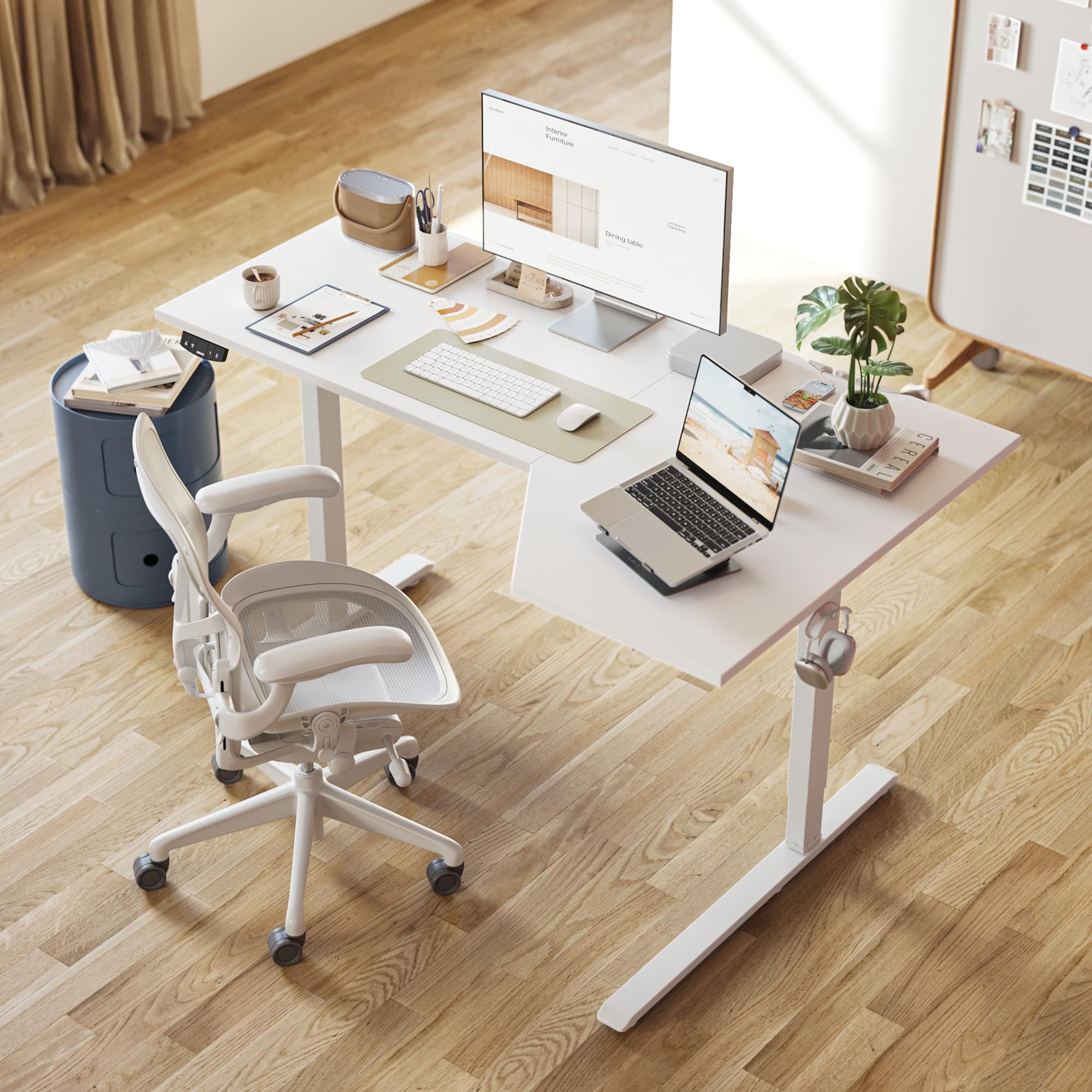 Electric Standing Desk, L-shaped 55 Inches Height Adjustable Desk, Sit and Stand up Desk for Work Office Home, Ergonomic Rising Computer Table for Home Office with Splice Board