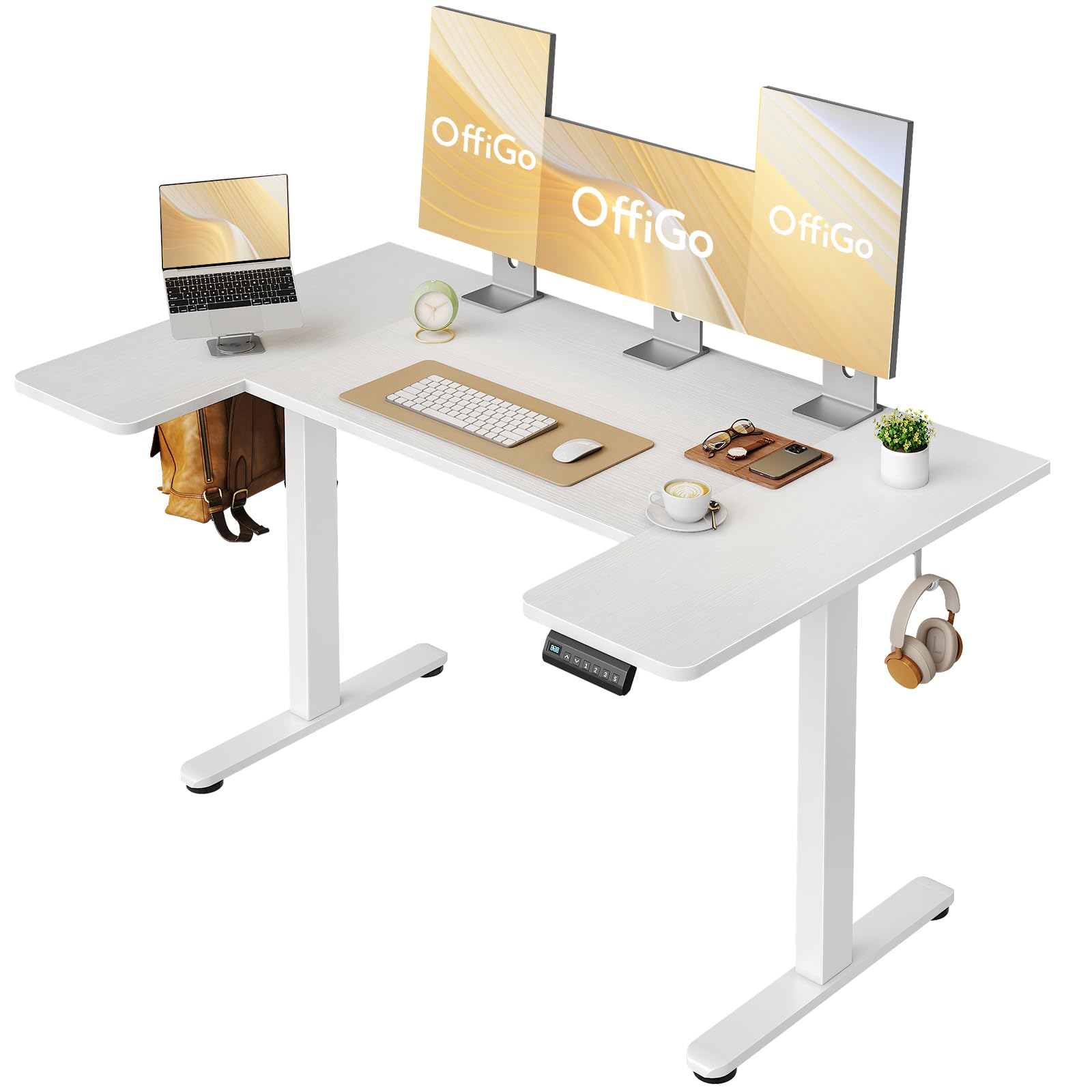 改U Shaped Electric Standing Desk, 48 Inch Height Adjustable Desk, Sit Stand Table, Writing Computer Desk for Home, Office, Workstation, White
