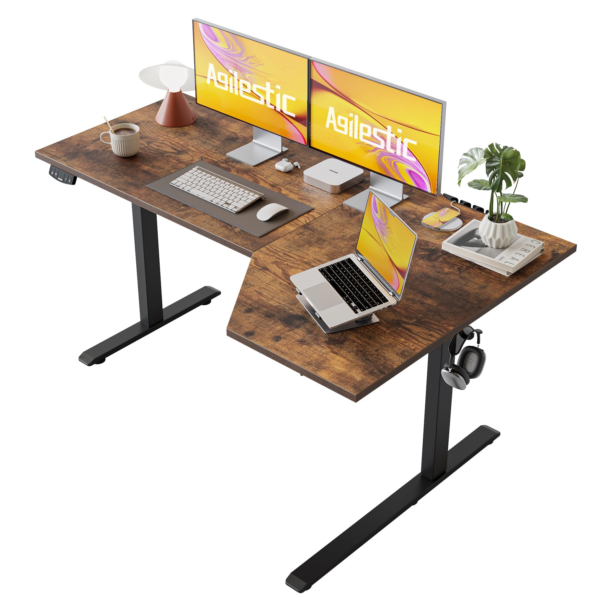 Electric Standing Desk, L-shaped 55 Inches Height Adjustable Desk, Sit and Stand up Desk for Work Office Home, Ergonomic Rising Computer Table for Home Office with Splice Board