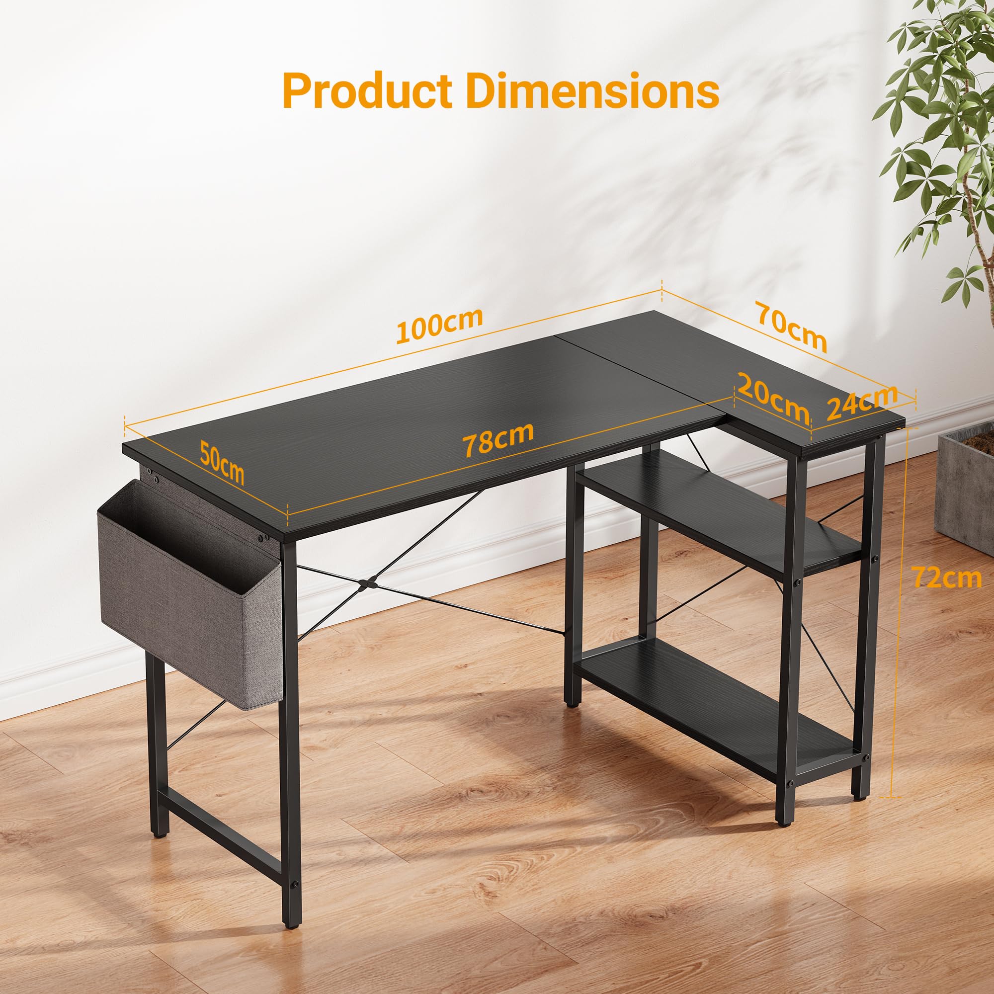 L Shaped Desk, Computer Desk with Reversible Storage Shelves Home Office Corner Desk Study Writing Table