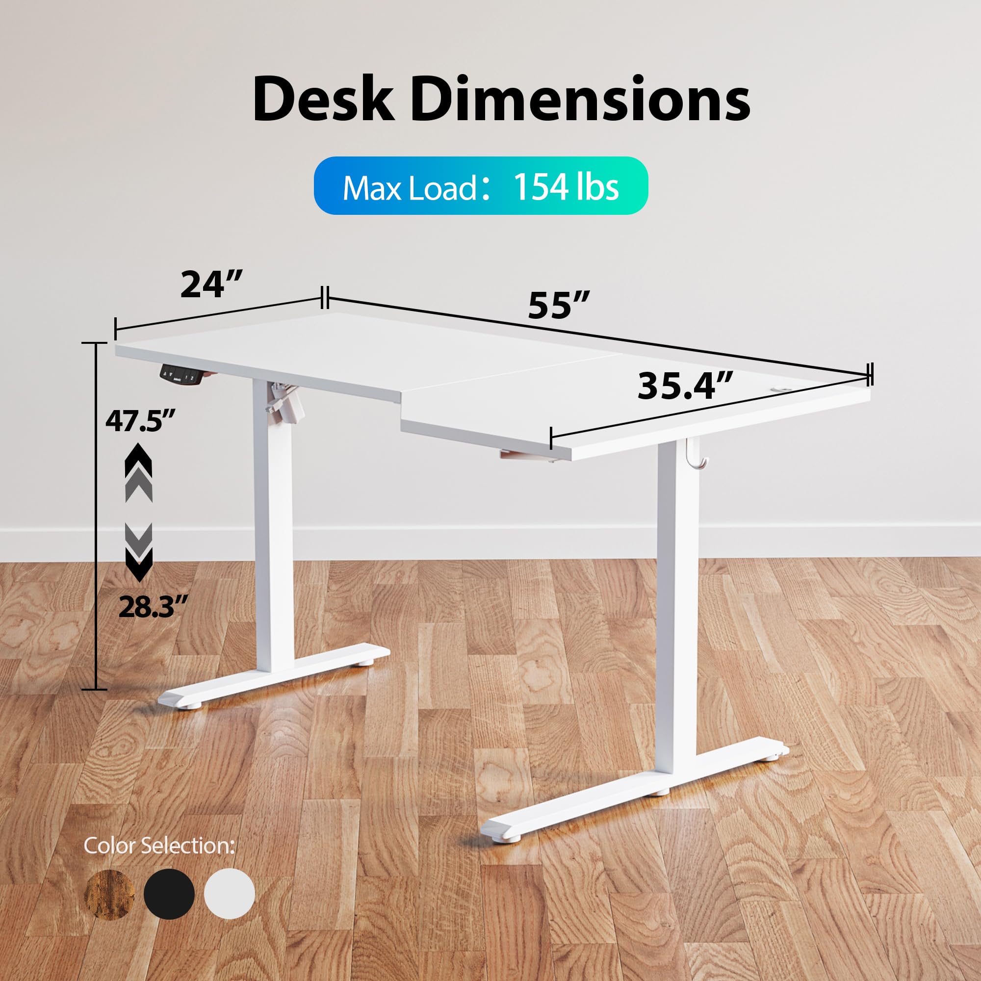 Electric Standing Desk, L-shaped 55 Inches Height Adjustable Desk, Sit and Stand up Desk for Work Office Home, Ergonomic Rising Computer Table for Home Office with Splice Board