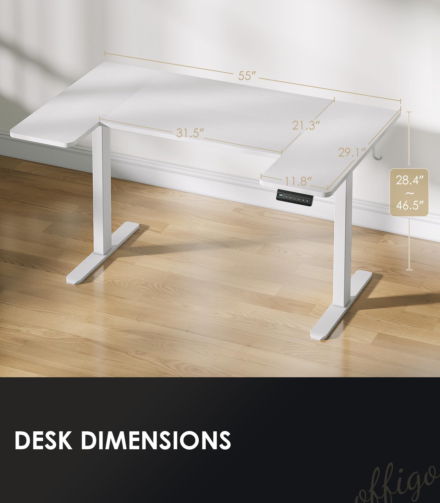 改U Shaped Electric Standing Desk, 48 Inch Height Adjustable Desk, Sit Stand Table, Writing Computer Desk for Home, Office, Workstation, White