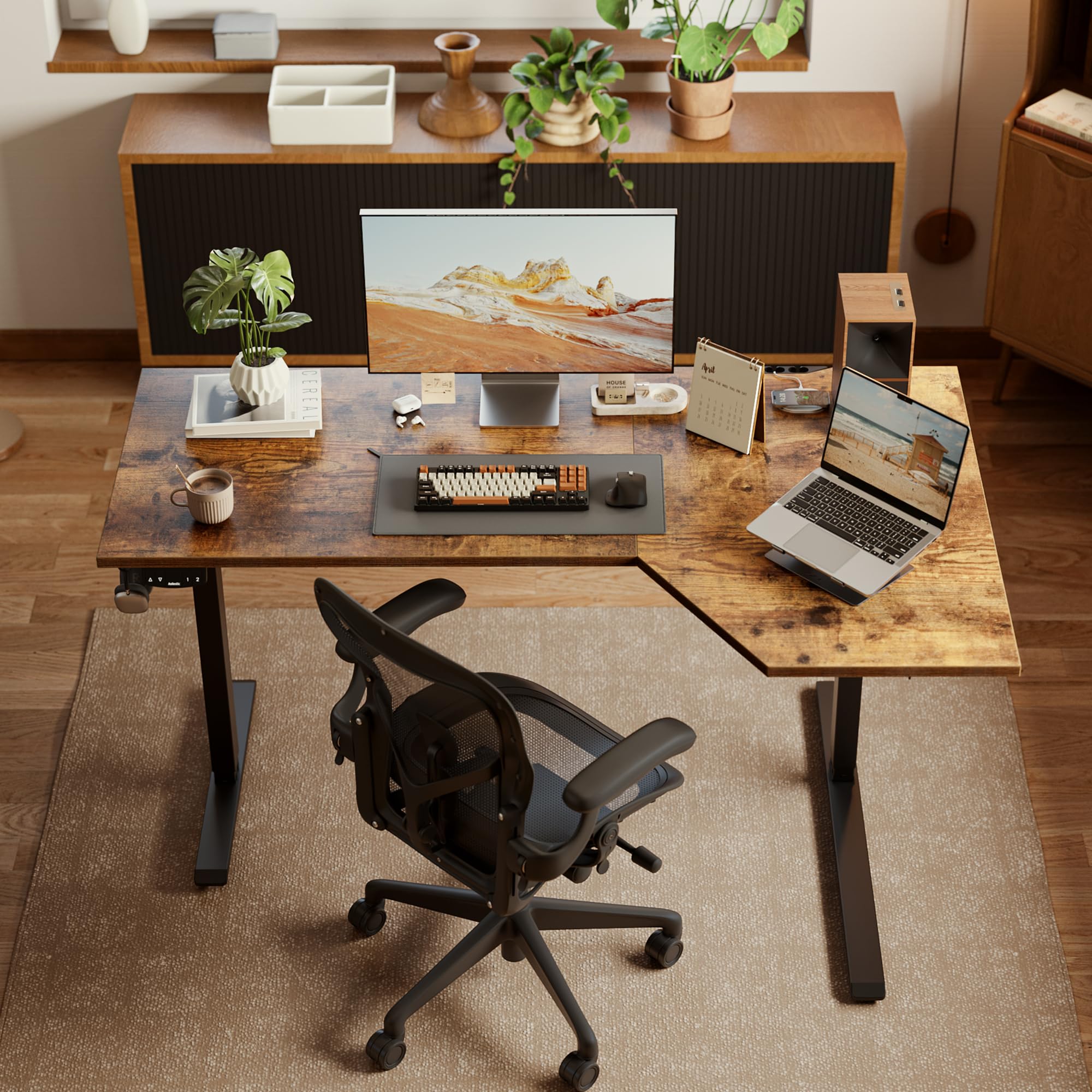 Electric Standing Desk, L-shaped 55 Inches Height Adjustable Desk, Sit and Stand up Desk for Work Office Home, Ergonomic Rising Computer Table for Home Office with Splice Board