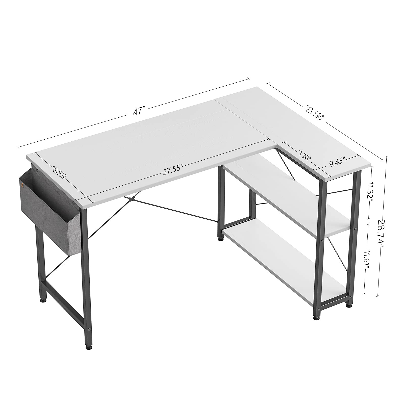L Shaped Desk, Computer Desk with Reversible Storage Shelves Home Office Corner Desk Study Writing Table
