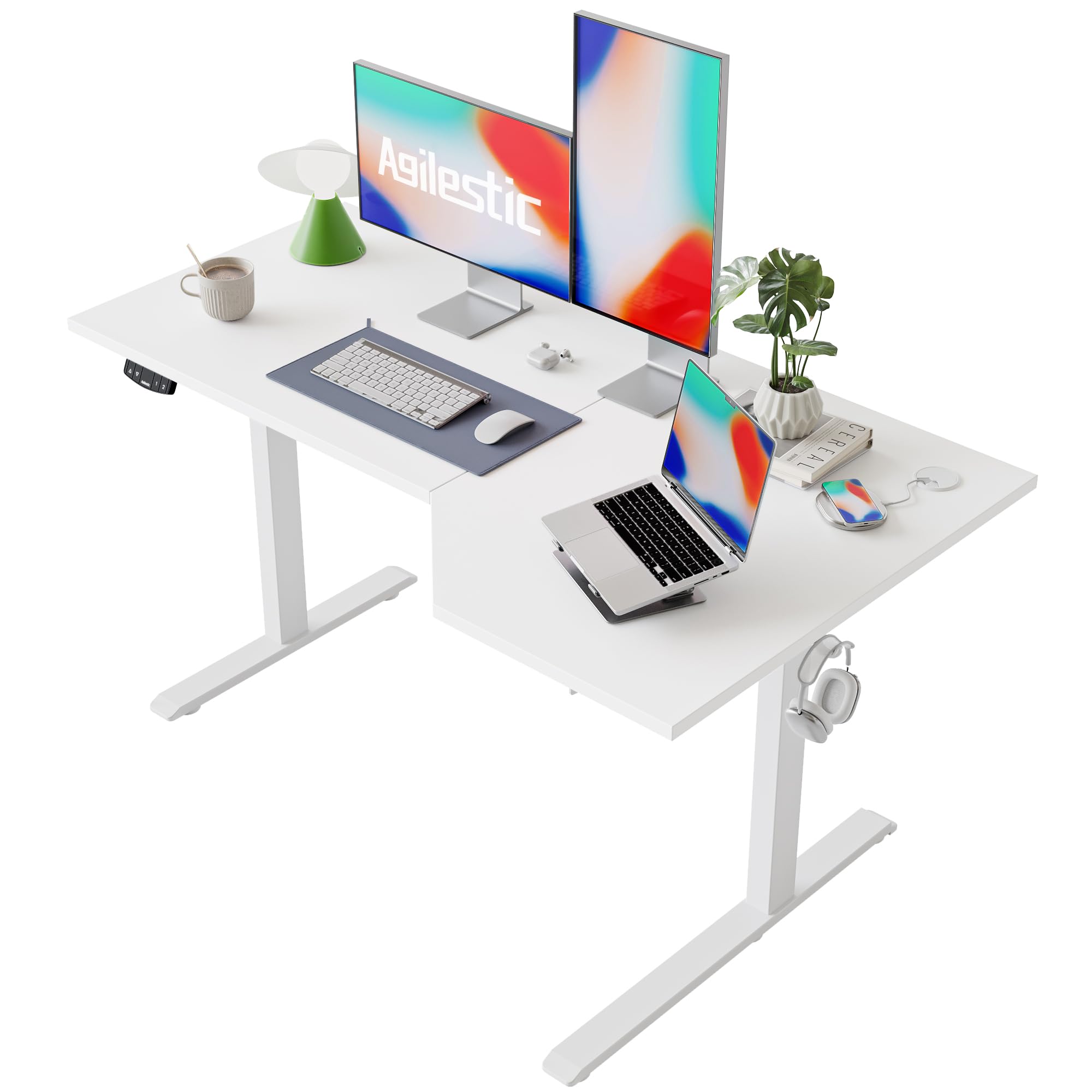 Electric Standing Desk, L-shaped 55 Inches Height Adjustable Desk, Sit and Stand up Desk for Work Office Home, Ergonomic Rising Computer Table for Home Office with Splice Board