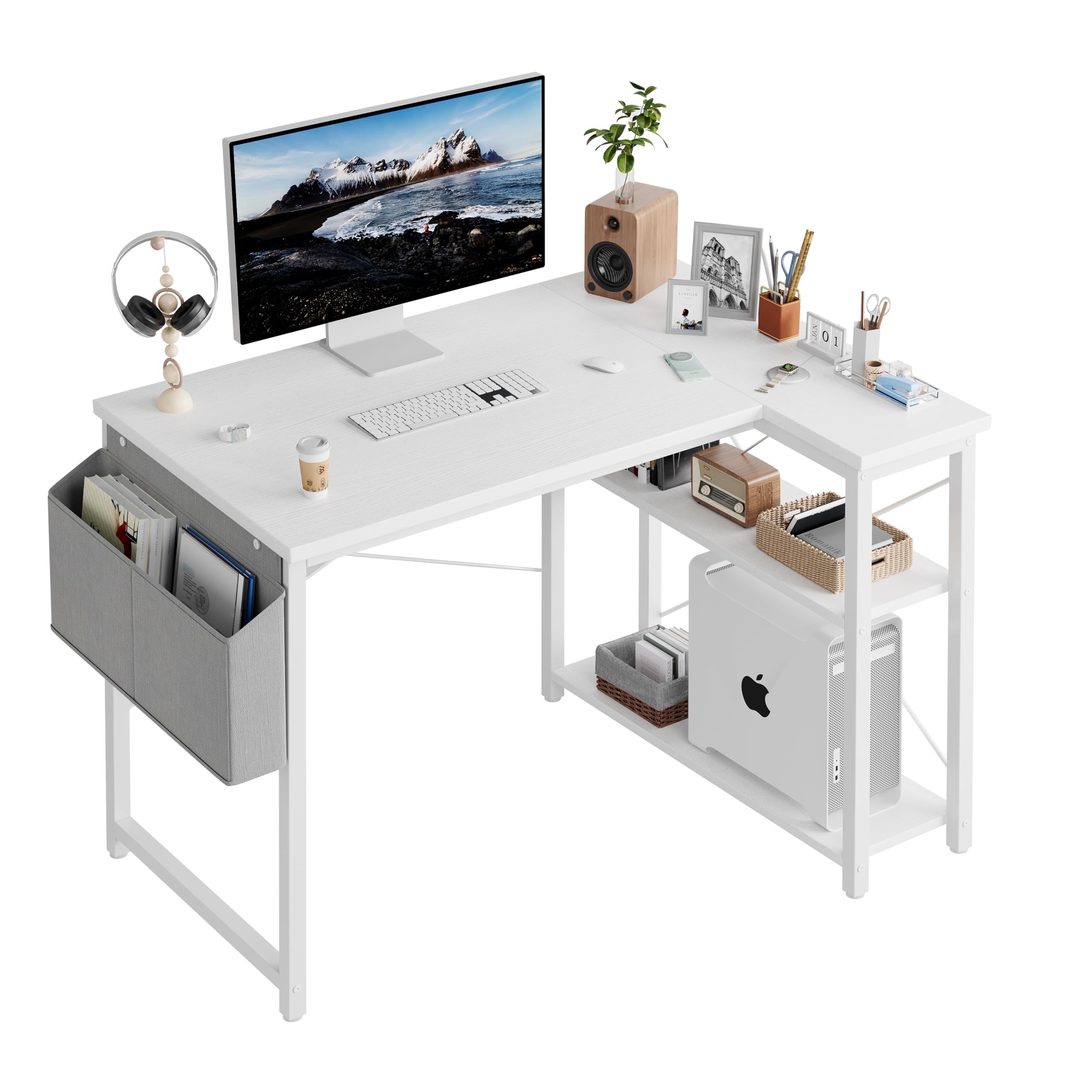 L Shaped Computer Desk with Reversible Shelves, 40 Inch Small Corner Desk with Storage Bag, Gaming Desk Computer Table Study Writing Desk for Home Office Small Space