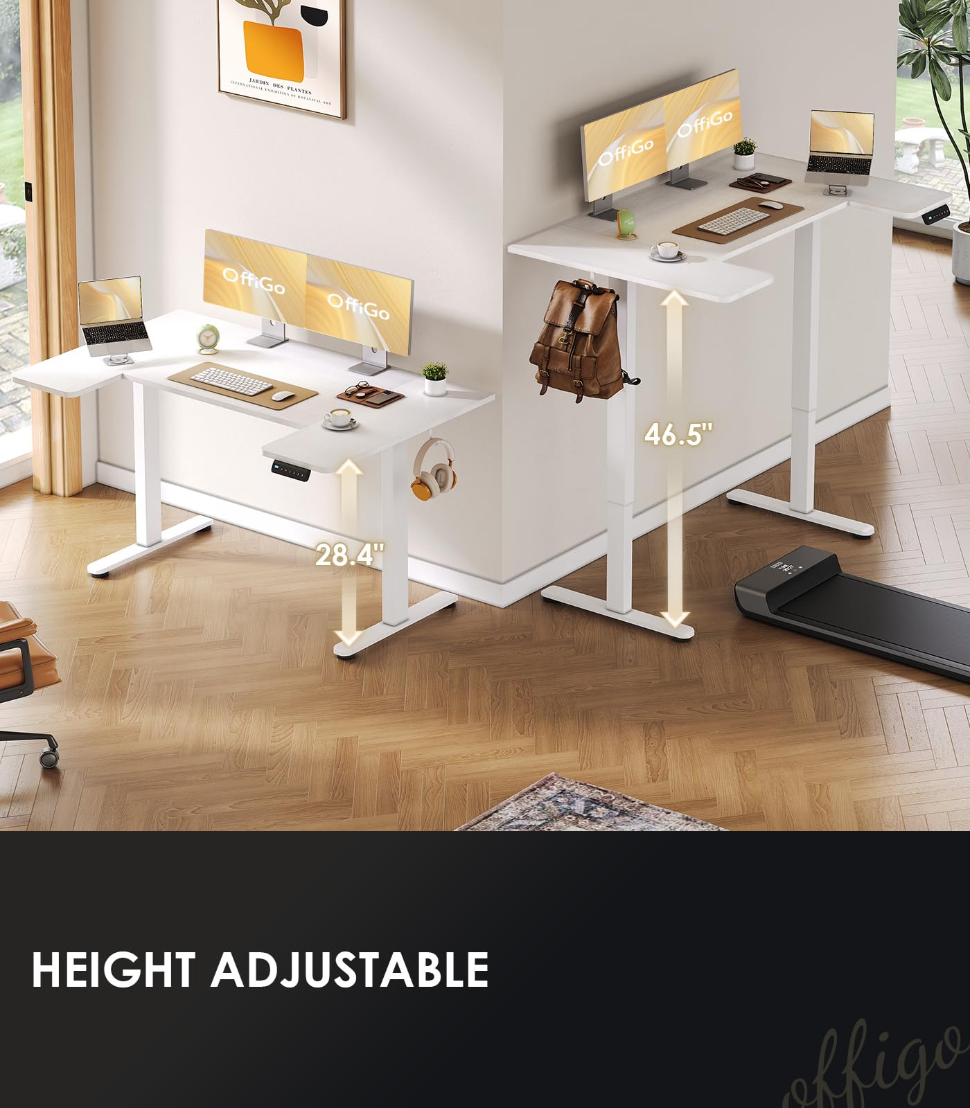 改U Shaped Electric Standing Desk, 48 Inch Height Adjustable Desk, Sit Stand Table, Writing Computer Desk for Home, Office, Workstation, White
