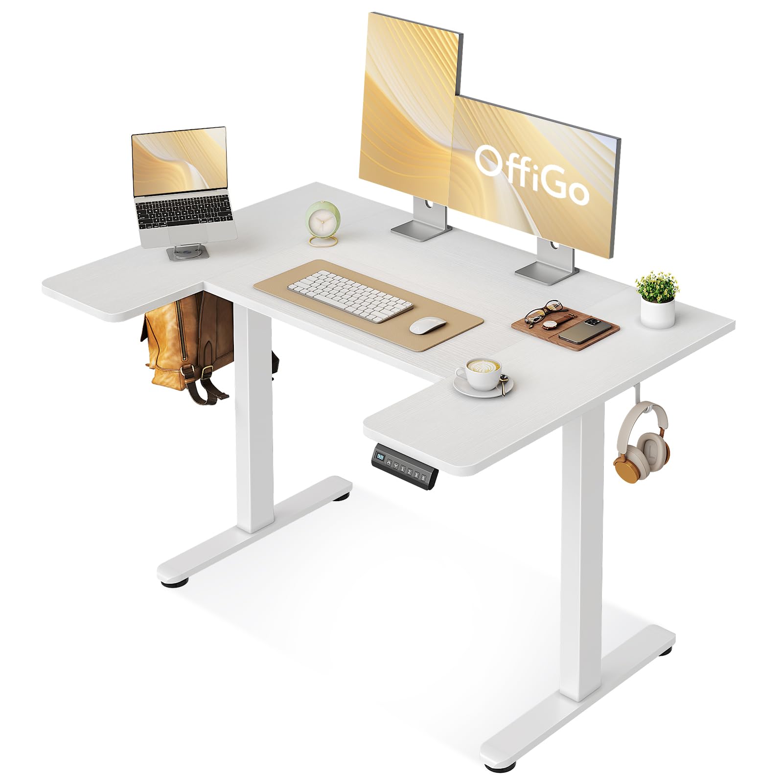 改U Shaped Electric Standing Desk, 48 Inch Height Adjustable Desk, Sit Stand Table, Writing Computer Desk for Home, Office, Workstation, White