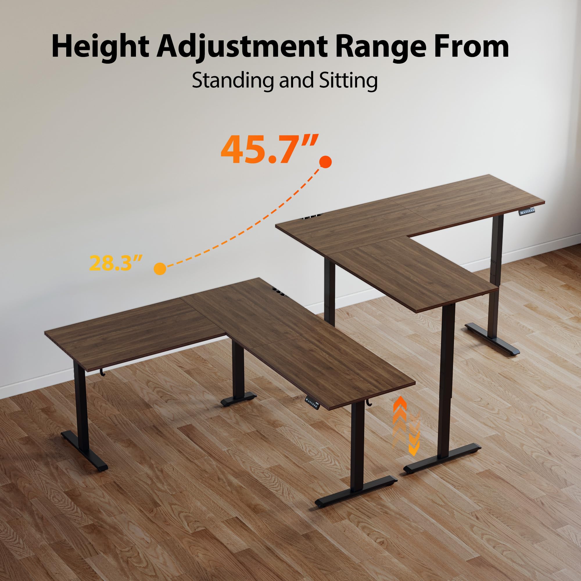 Agilestic L Shaped Standing Desk Adjustable Height, Electric Corner Standing Desk, 63 x 55 inch Sit Stand Computer Table with Splice Board, Rustic Brown