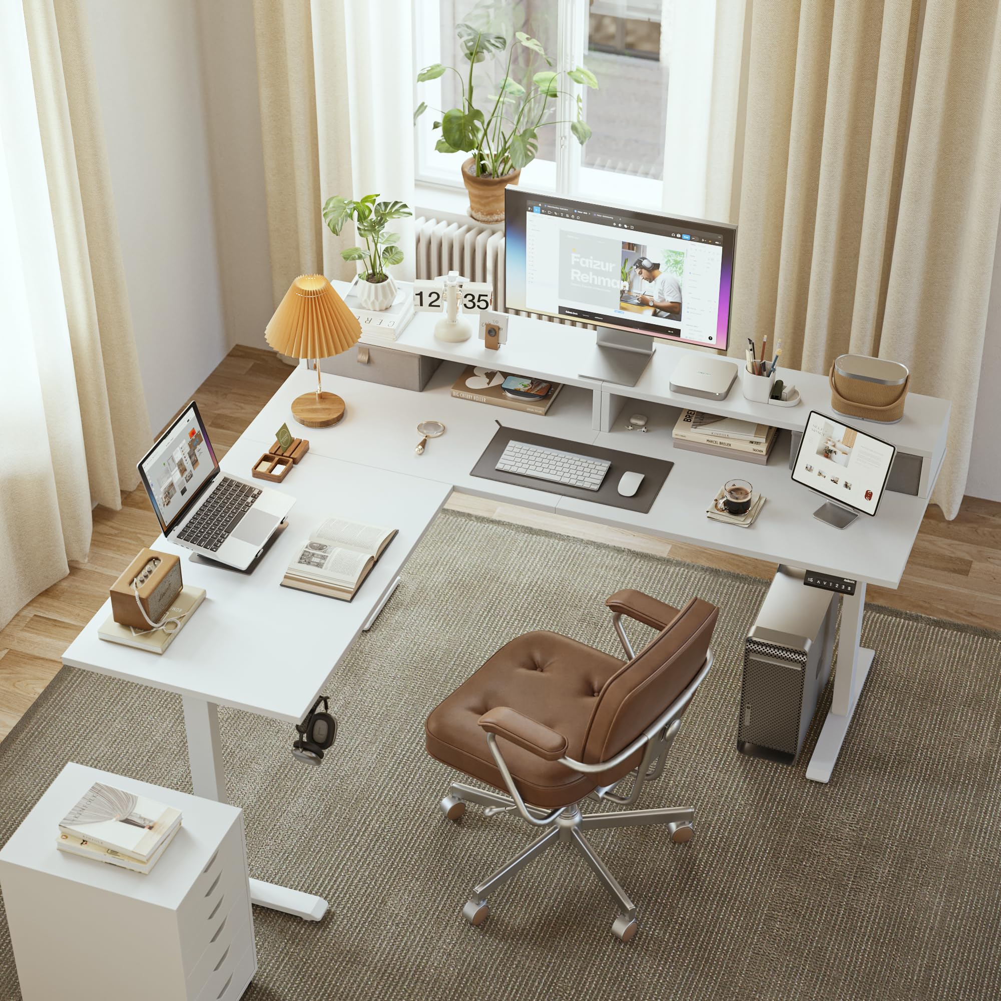 Agilestic L Shaped Standing Desk Adjustable Height, Electric Corner Standing Desk, 63 x 55 inch Sit Stand Computer Table with Splice Board, Rustic Brown