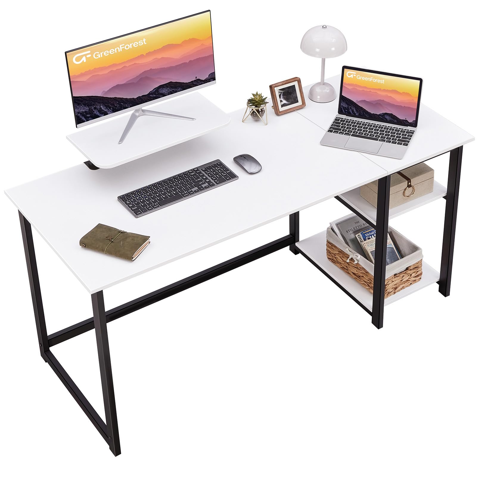 GreenForest Computer Desk 39 Inch with Monitor Stand, Office Desk with Adjustable Storage Shelves, Small Gaming Desk for Home Work Writing Study, Black
