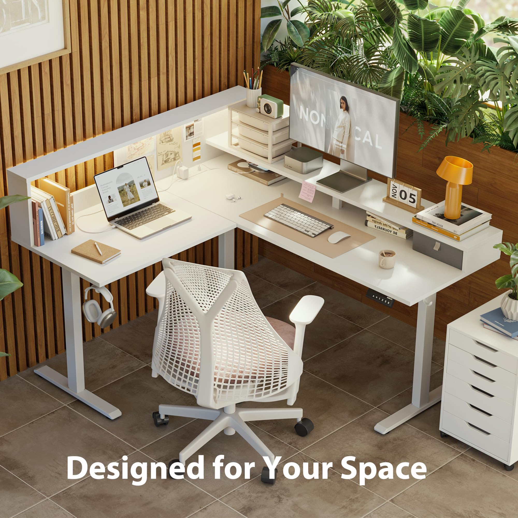 改Agilestic L Shaped Standing Desk Adjustable Height, Electric Corner Standing Desk, 63 x 55 inch Sit Stand Computer Table with Splice Board, Rustic Brown