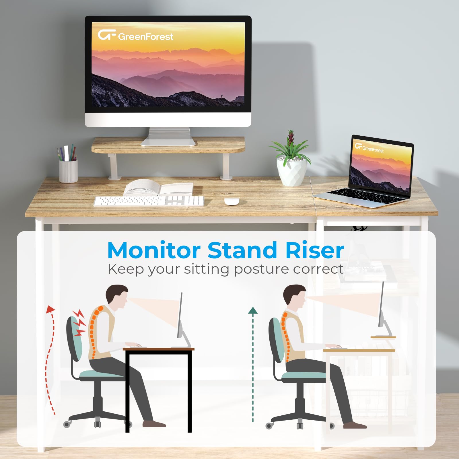 改GreenForest Computer Desk 39 Inch with Monitor Stand, Office Desk with Adjustable Storage Shelves, Small Gaming Desk for Home Work Writing Study, Black