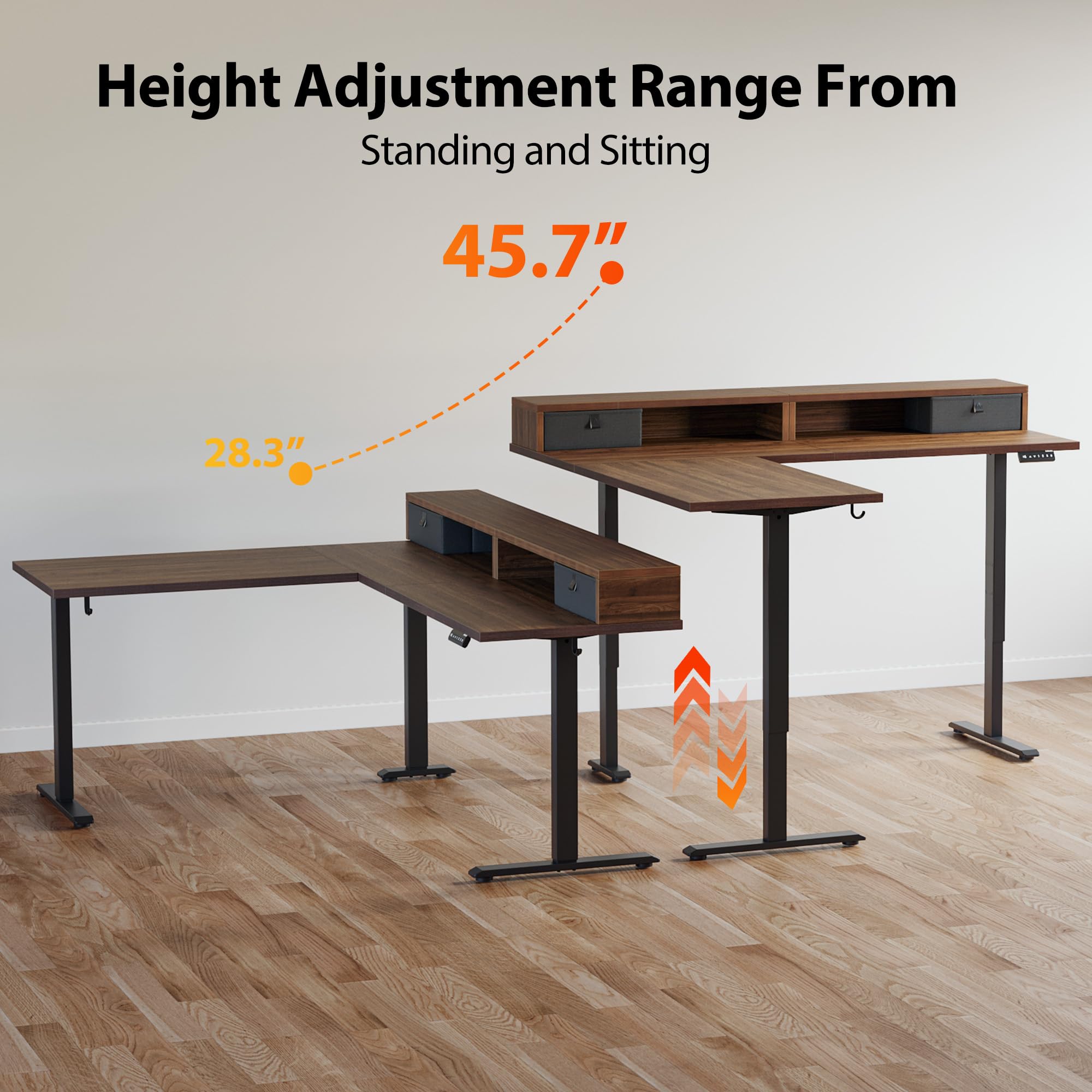 Agilestic L Shaped Standing Desk Adjustable Height, Electric Corner Standing Desk, 63 x 55 inch Sit Stand Computer Table with Splice Board, Rustic Brown