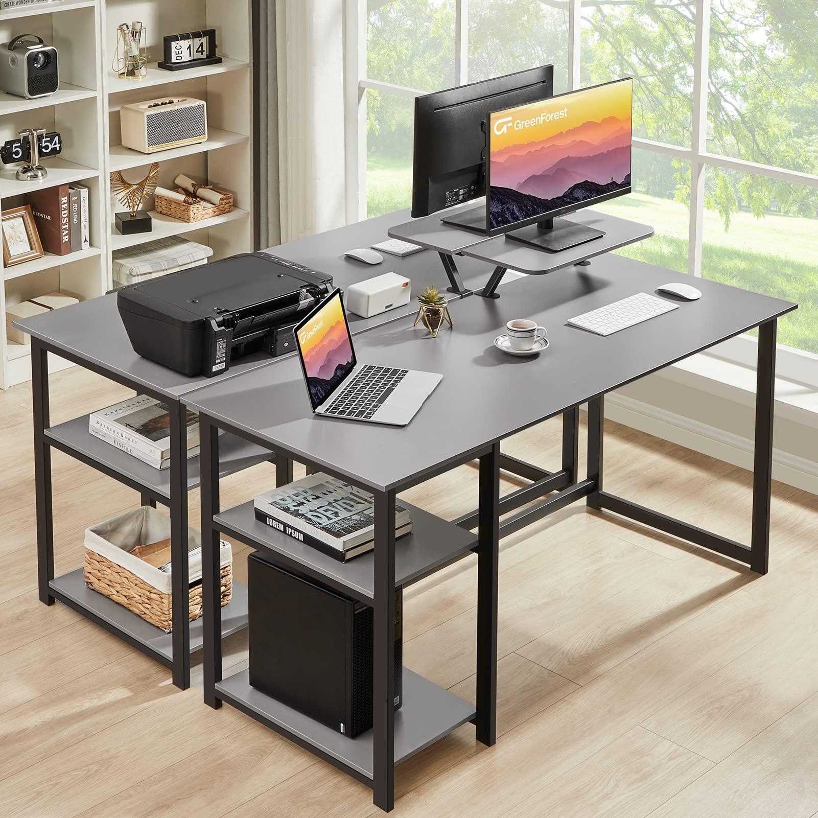 GreenForest Computer Desk 39 Inch with Monitor Stand, Office Desk with Adjustable Storage Shelves, Small Gaming Desk for Home Work Writing Study, Black