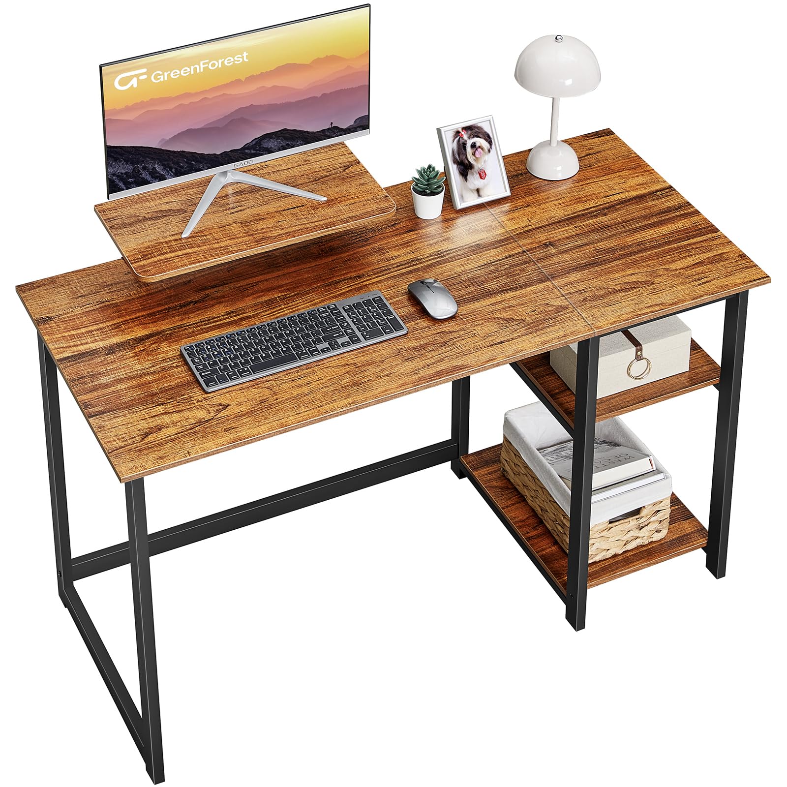 改GreenForest Computer Desk 39 Inch with Monitor Stand, Office Desk with Adjustable Storage Shelves, Small Gaming Desk for Home Work Writing Study, Black