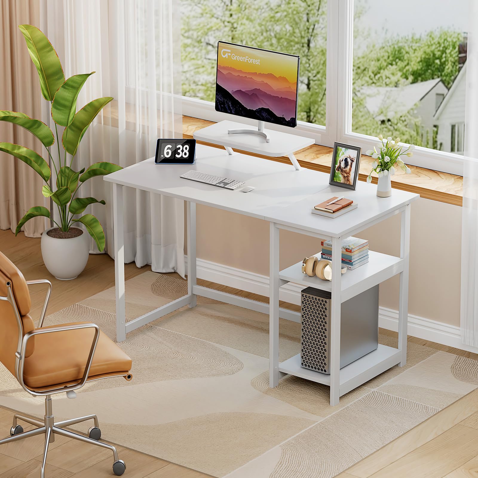 GreenForest Computer Desk 39 Inch with Monitor Stand, Office Desk with Adjustable Storage Shelves, Small Gaming Desk for Home Work Writing Study, Black