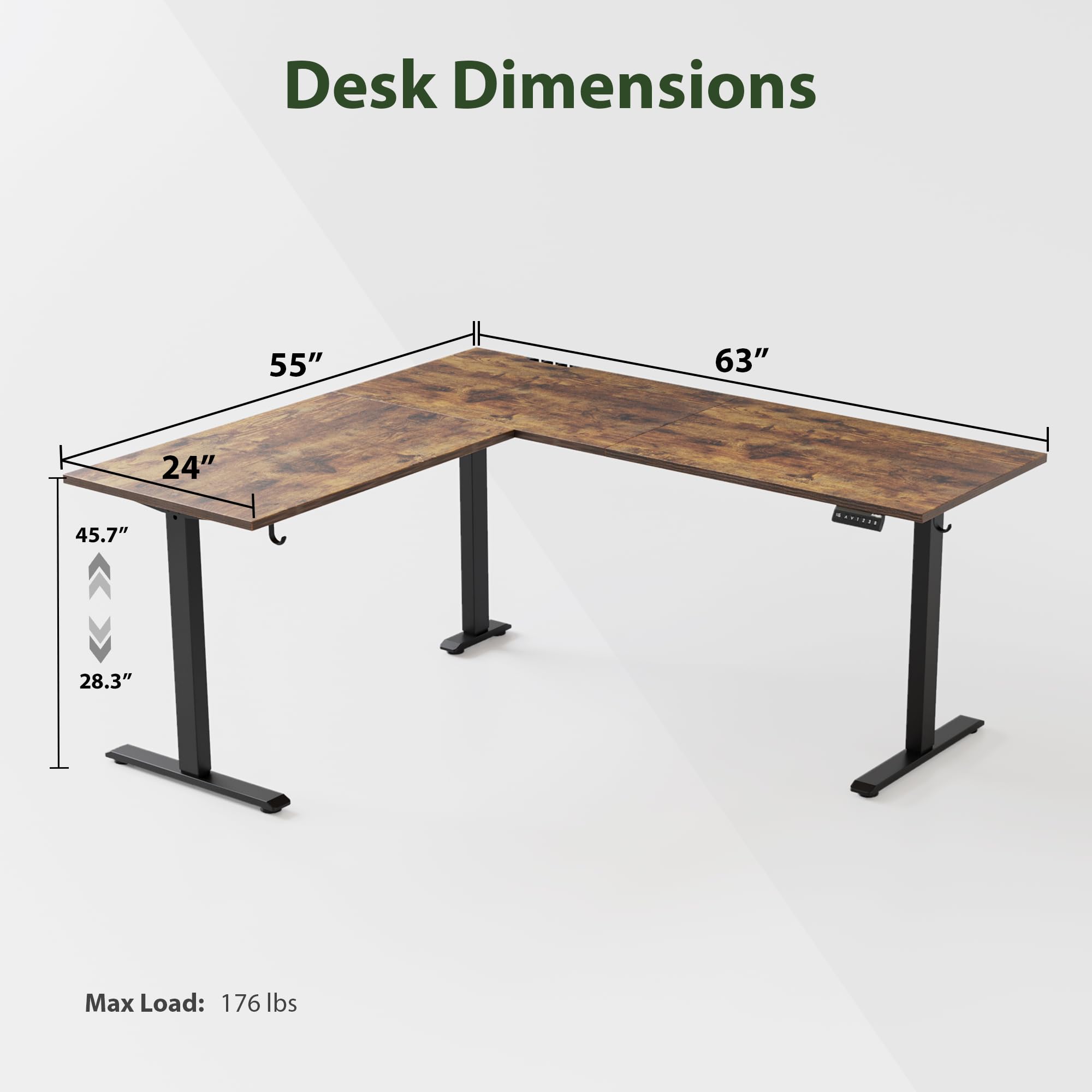 改Agilestic L Shaped Standing Desk Adjustable Height, Electric Corner Standing Desk, 63 x 55 inch Sit Stand Computer Table with Splice Board, Rustic Brown