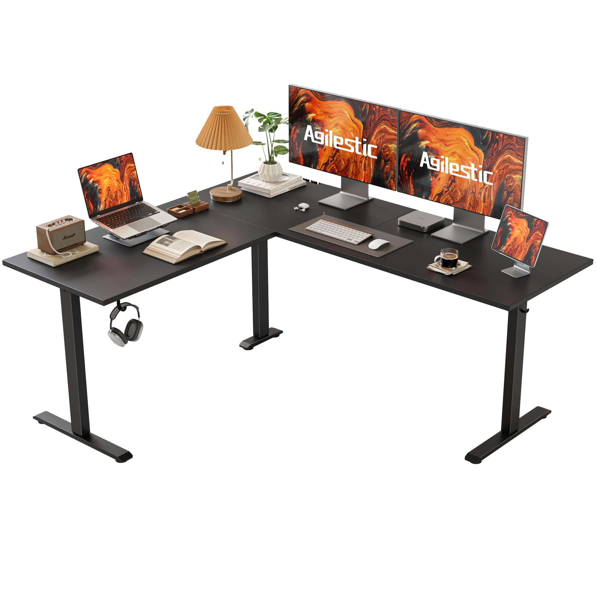 Agilestic L Shaped Standing Desk Adjustable Height, Electric Corner Standing Desk, 63 x 55 inch Sit Stand Computer Table with Splice Board, Rustic Brown
