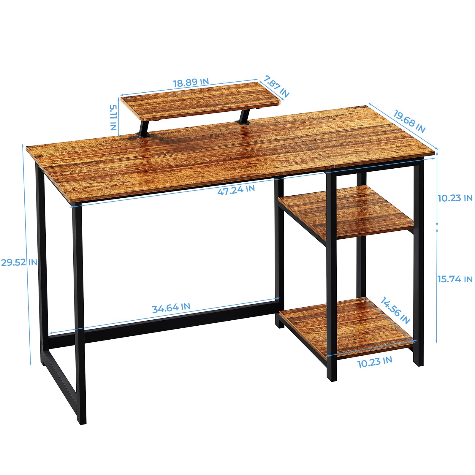 GreenForest Computer Desk 39 Inch with Monitor Stand, Office Desk with Adjustable Storage Shelves, Small Gaming Desk for Home Work Writing Study, Black