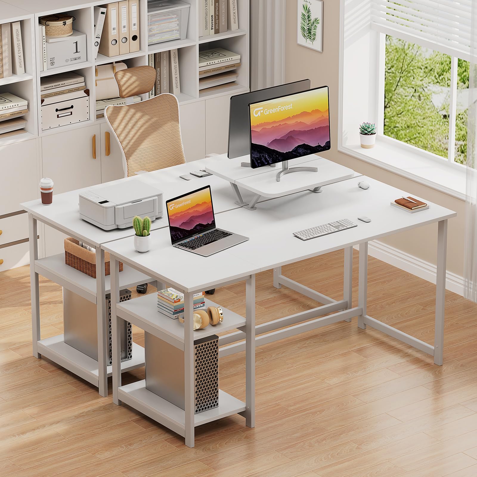 GreenForest Computer Desk 39 Inch with Monitor Stand, Office Desk with Adjustable Storage Shelves, Small Gaming Desk for Home Work Writing Study, Black