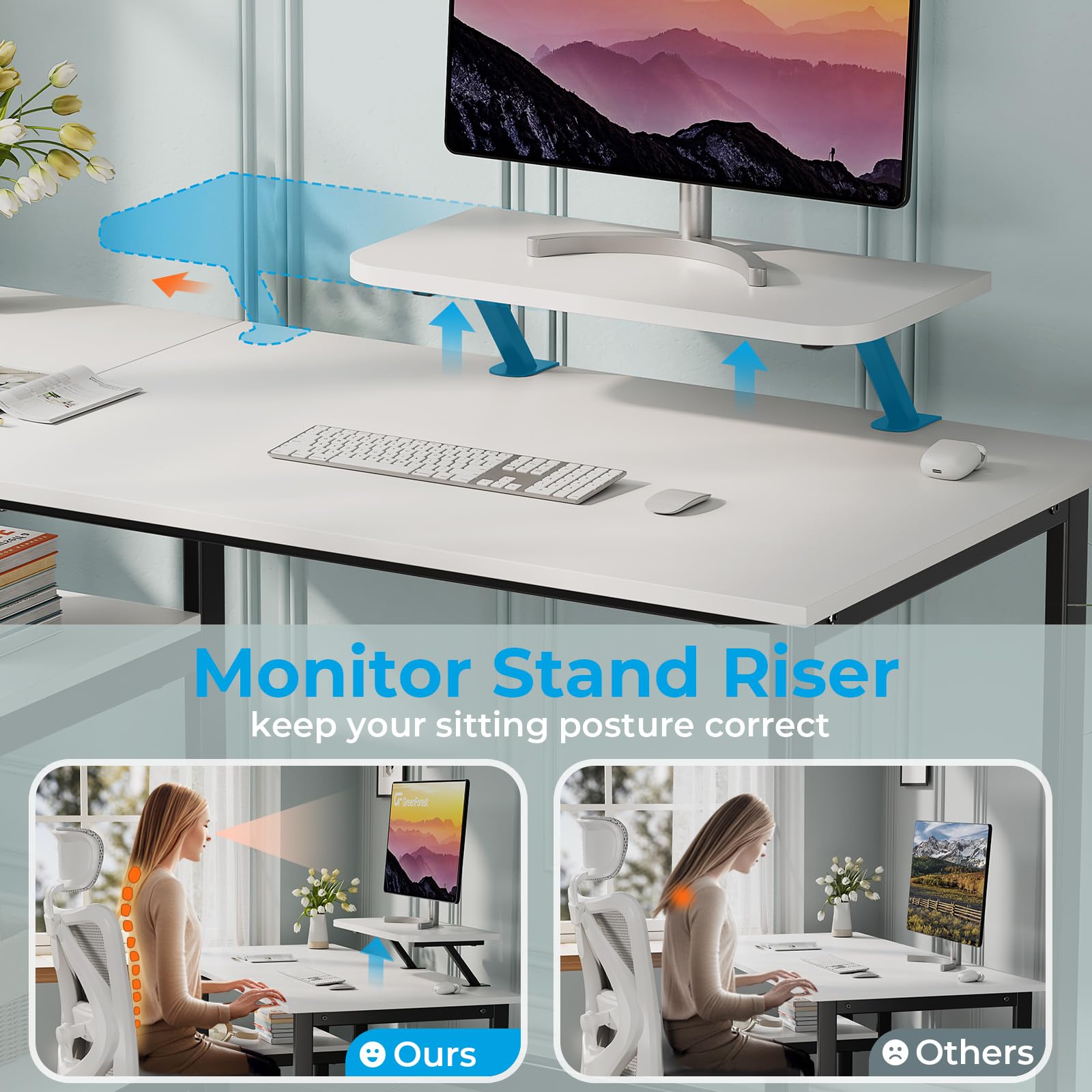 GreenForest Computer Desk 39 Inch with Monitor Stand, Office Desk with Adjustable Storage Shelves, Small Gaming Desk for Home Work Writing Study, Black