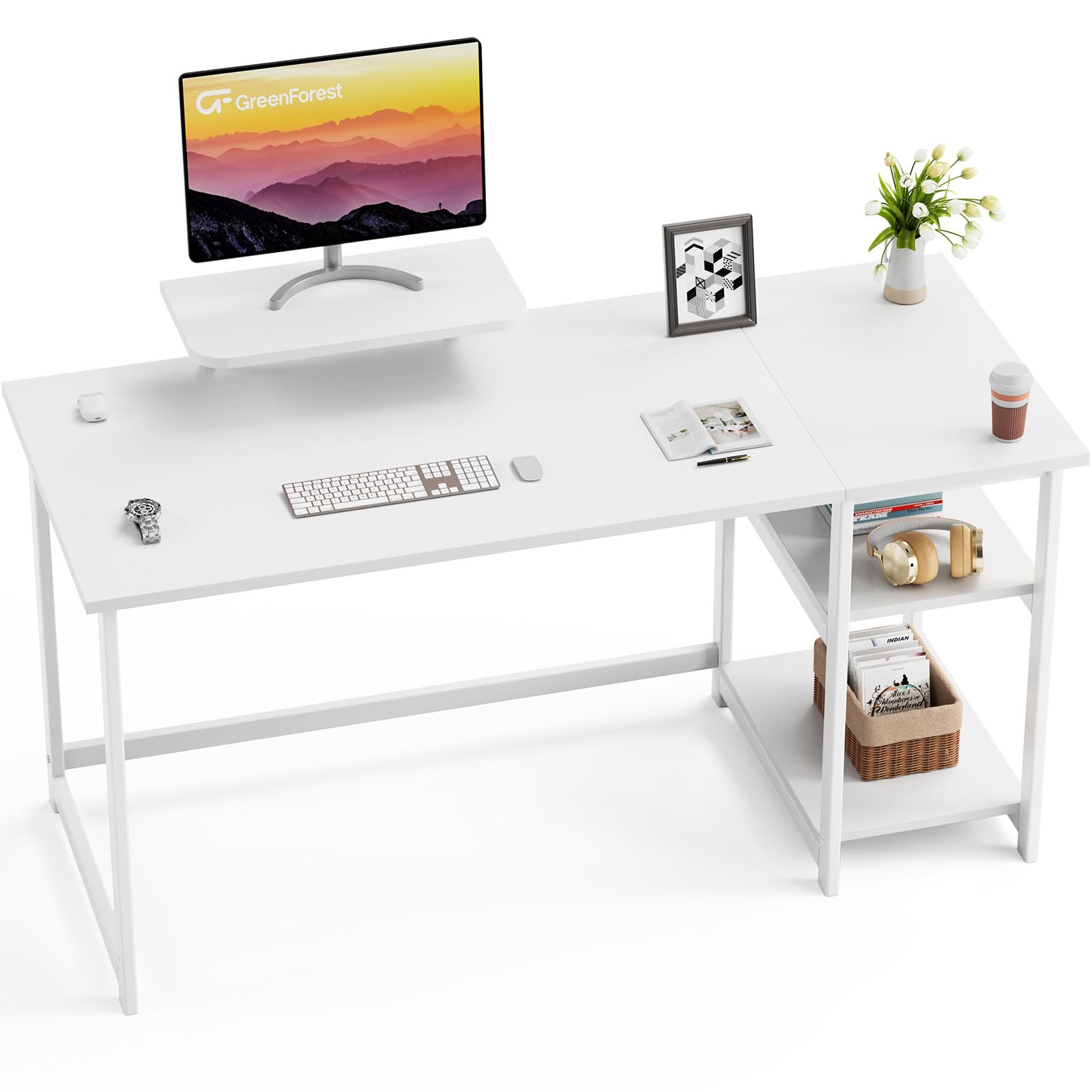 GreenForest Computer Desk 39 Inch with Monitor Stand, Office Desk with Adjustable Storage Shelves, Small Gaming Desk for Home Work Writing Study, Black